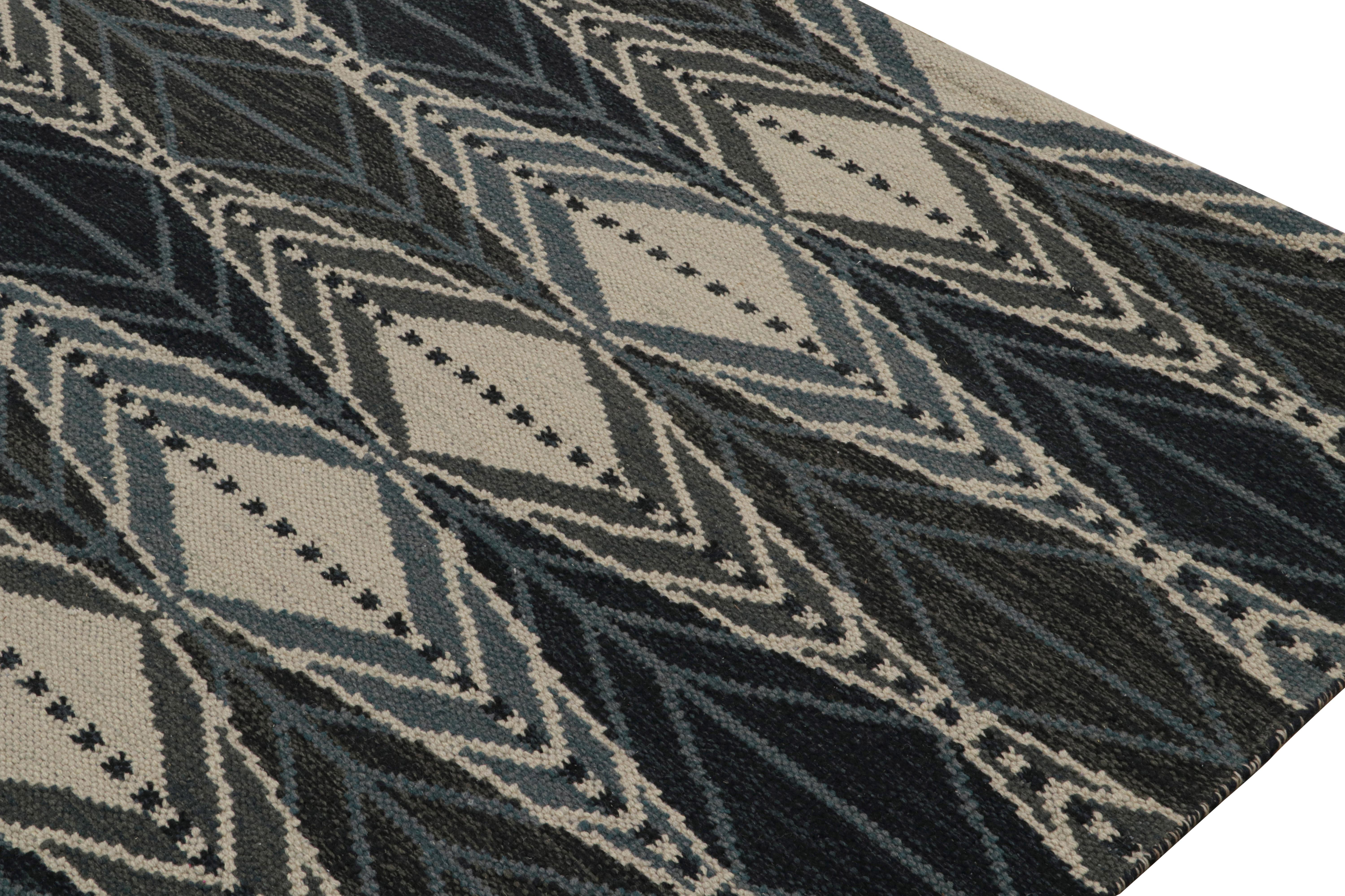 Hand-Woven Rug & Kilim’s Scandinavian Style Custom Kilim Rug Design with Geometric Patterns For Sale