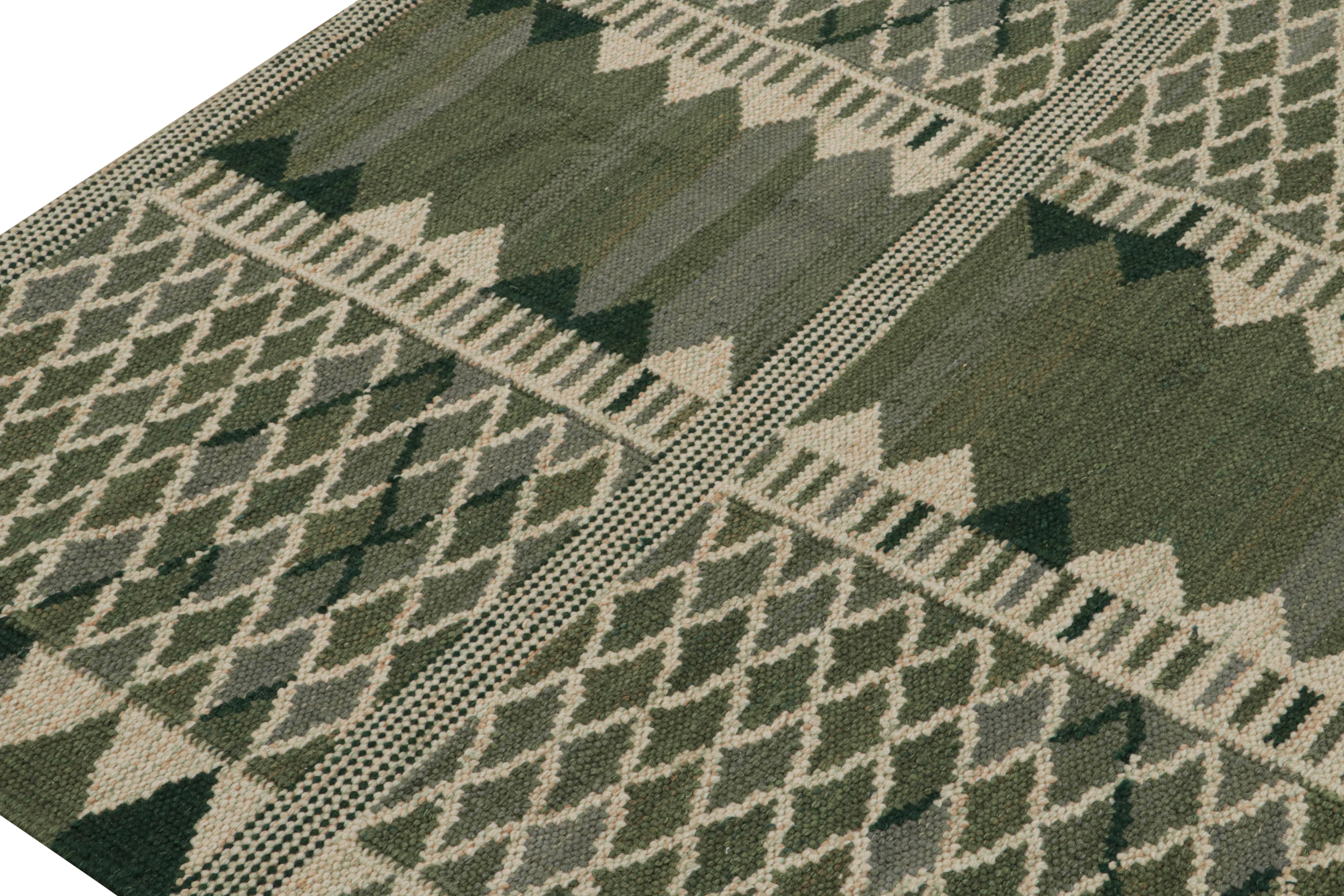 Hand-Woven Rug & Kilim’s Scandinavian Style Custom Kilim Rug Design with Geometric Patterns For Sale