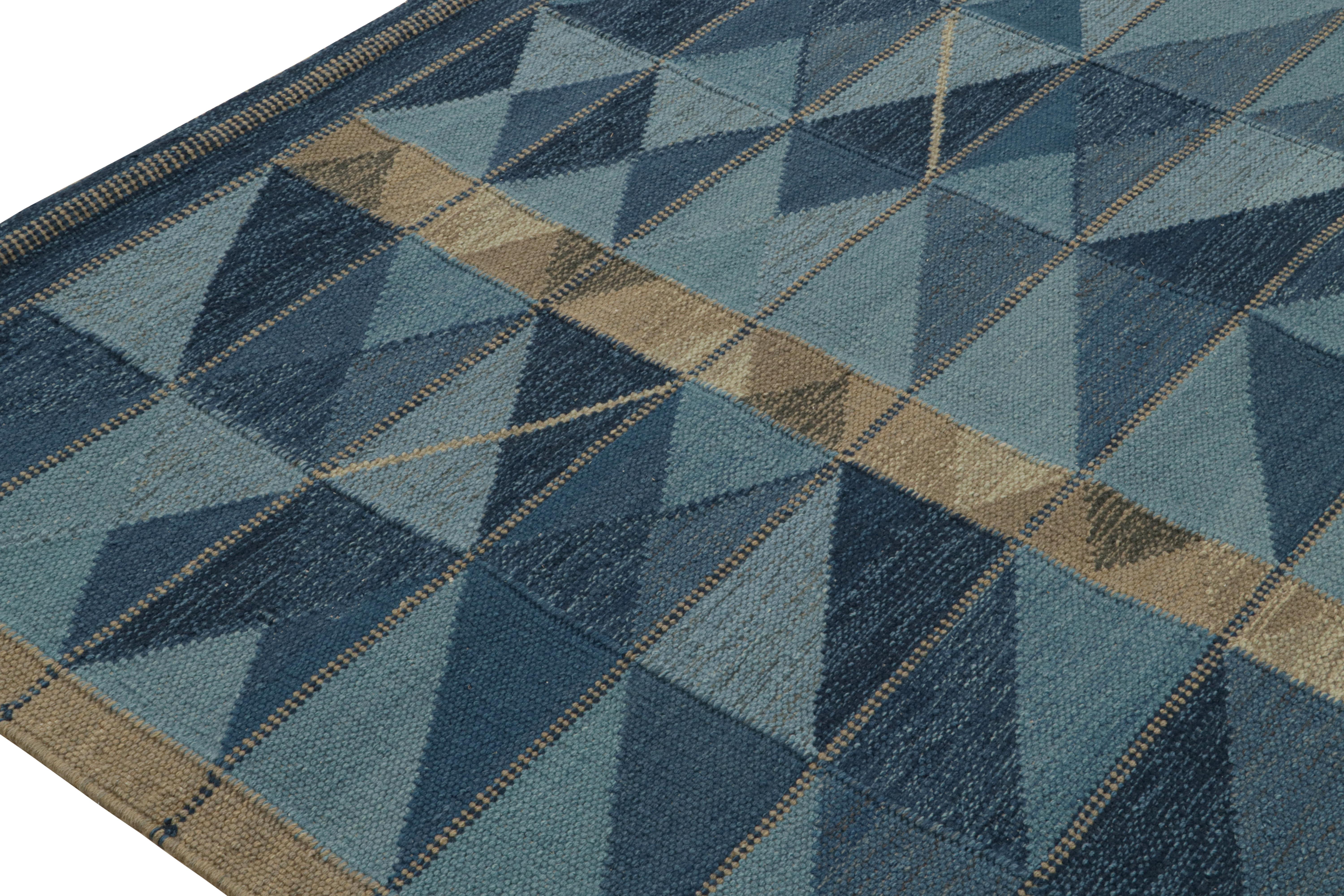 Hand-Woven Rug & Kilim’s Scandinavian Style Custom Kilim Rug Design with Geometric Patterns For Sale