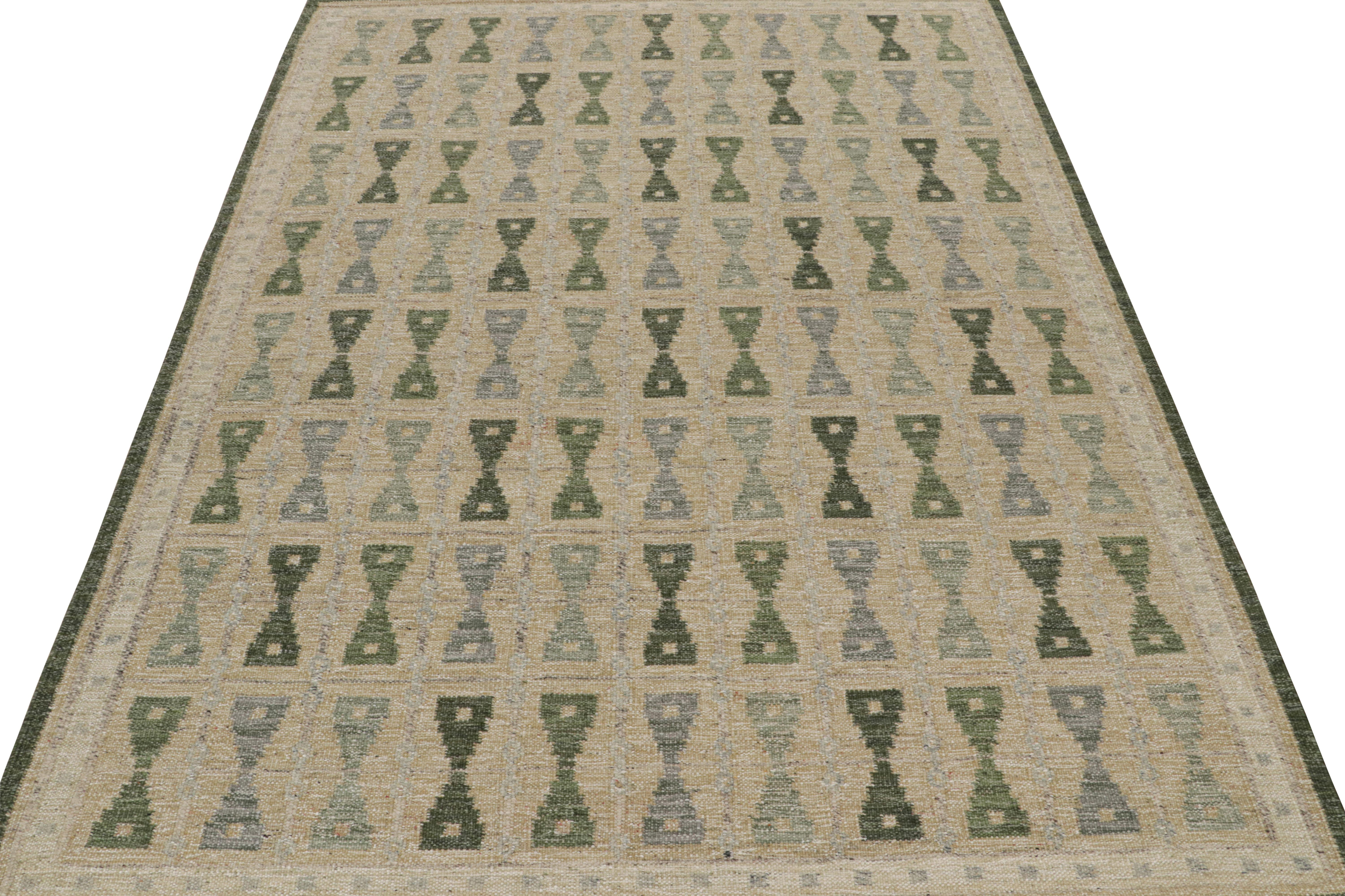 Modern Rug & Kilim’s Scandinavian Style Custom Kilim Rug Design with Hourglass Patterns For Sale