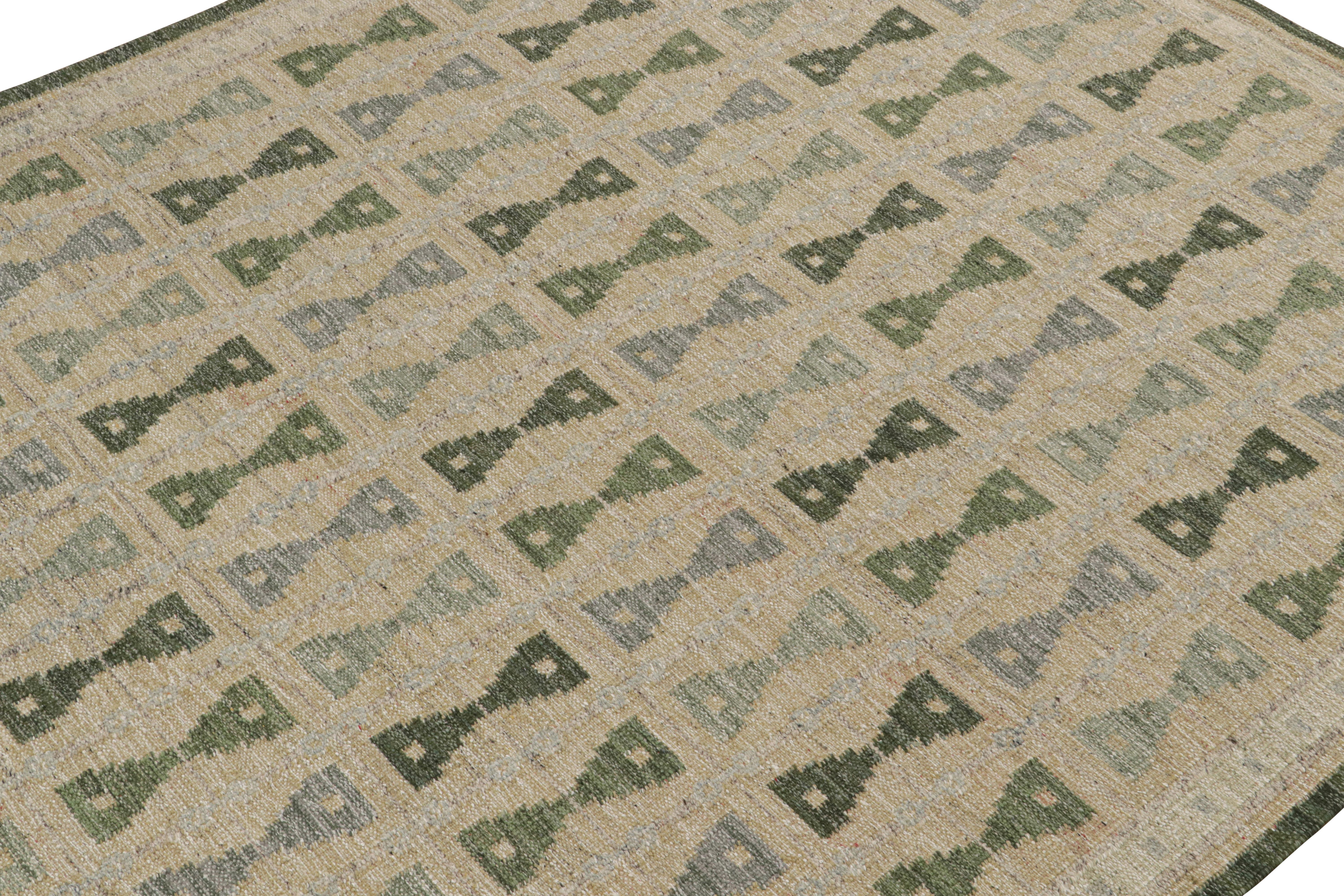Indian Rug & Kilim’s Scandinavian Style Custom Kilim Rug Design with Hourglass Patterns For Sale