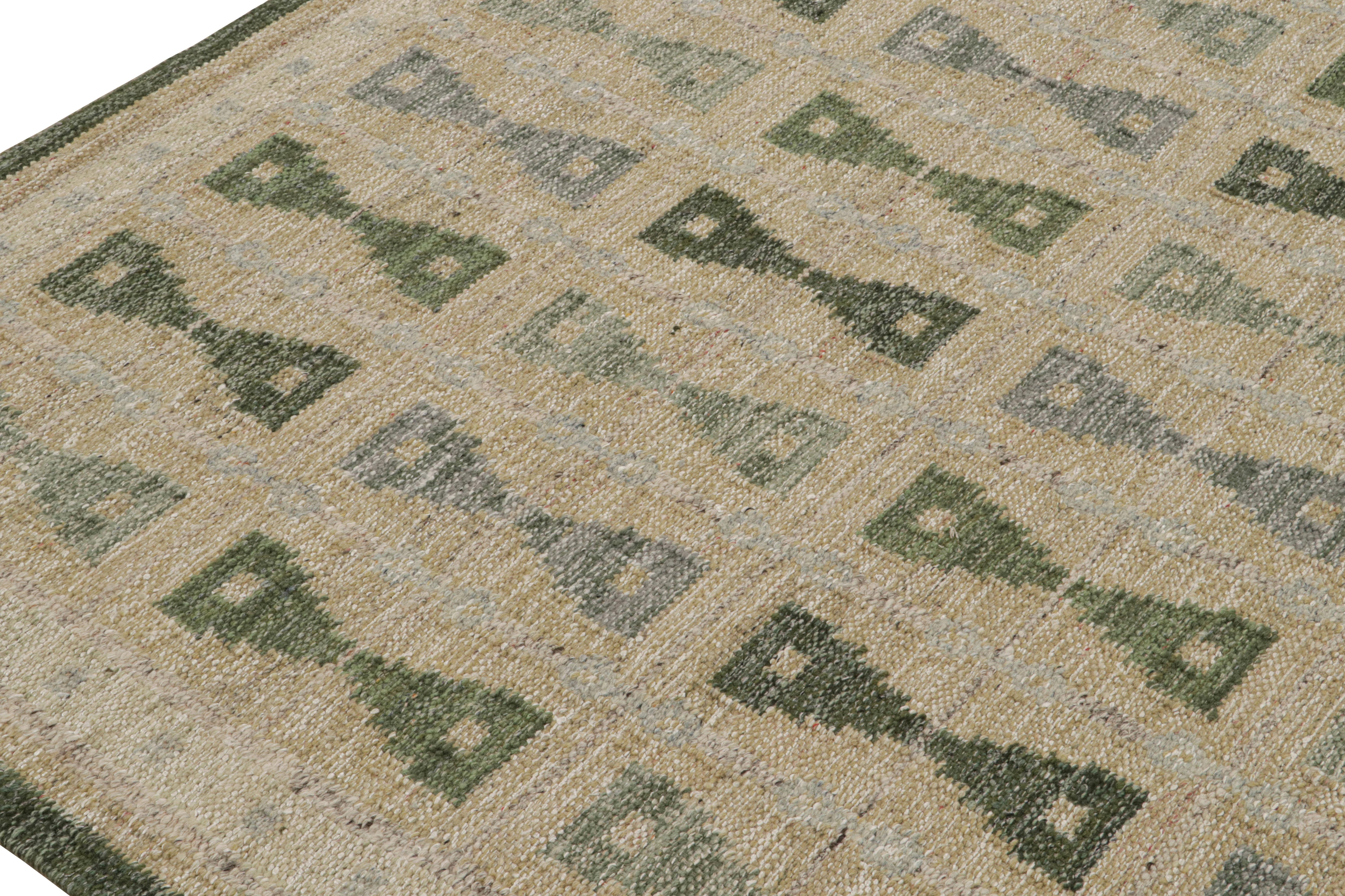 Hand-Woven Rug & Kilim’s Scandinavian Style Custom Kilim Rug Design with Hourglass Patterns For Sale