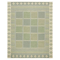 Rug & Kilim’s Scandinavian Style Custom Kilim Rug, Green with Geometric Patterns