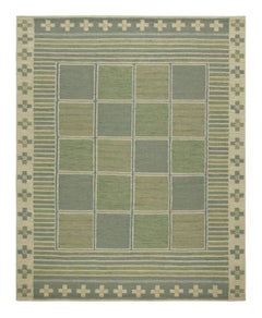 Rug & Kilim’s Scandinavian Style Custom Kilim Rug, Green with Geometric Patterns