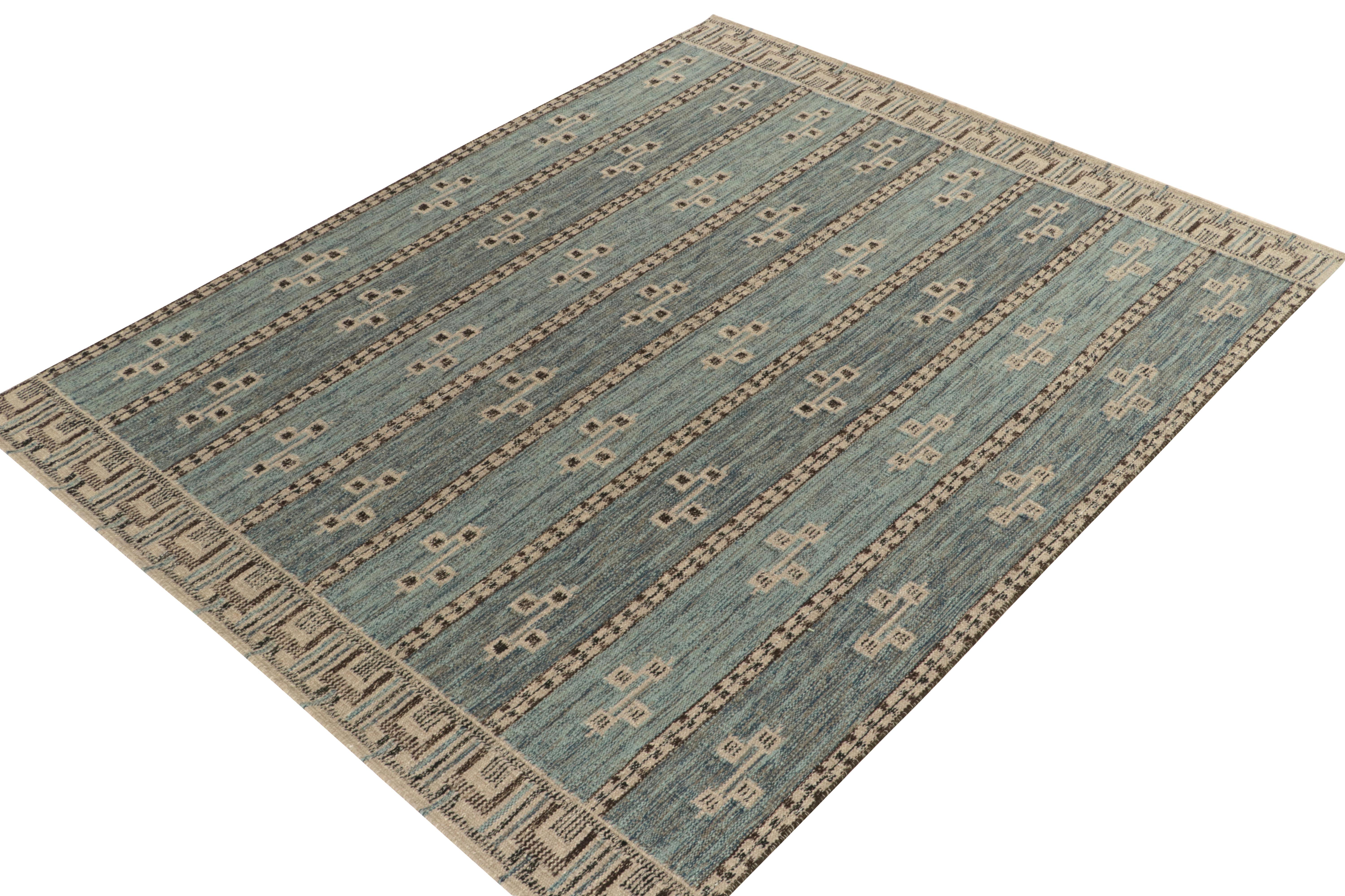 Alfombra Kilim a medida de estilo escandinavo de Rug & Kilim en azul, beige y marrón Escandinavo moderno en venta