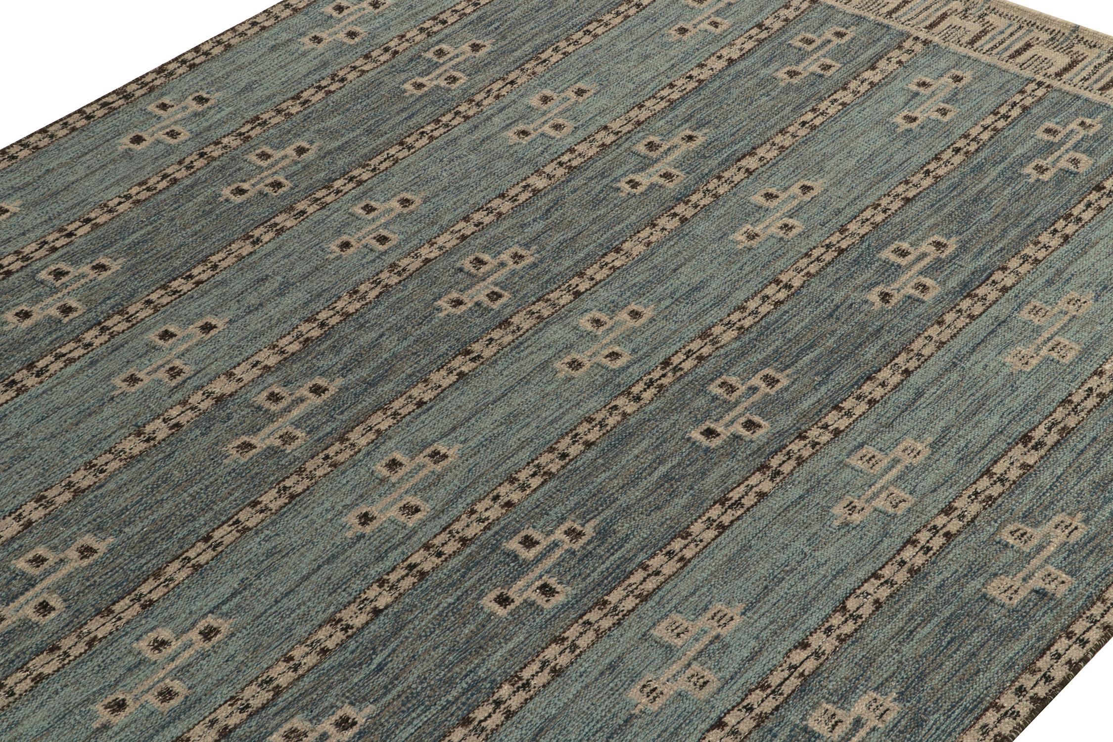Alfombra Kilim a medida de estilo escandinavo de Rug & Kilim en azul, beige y marrón Indio en venta