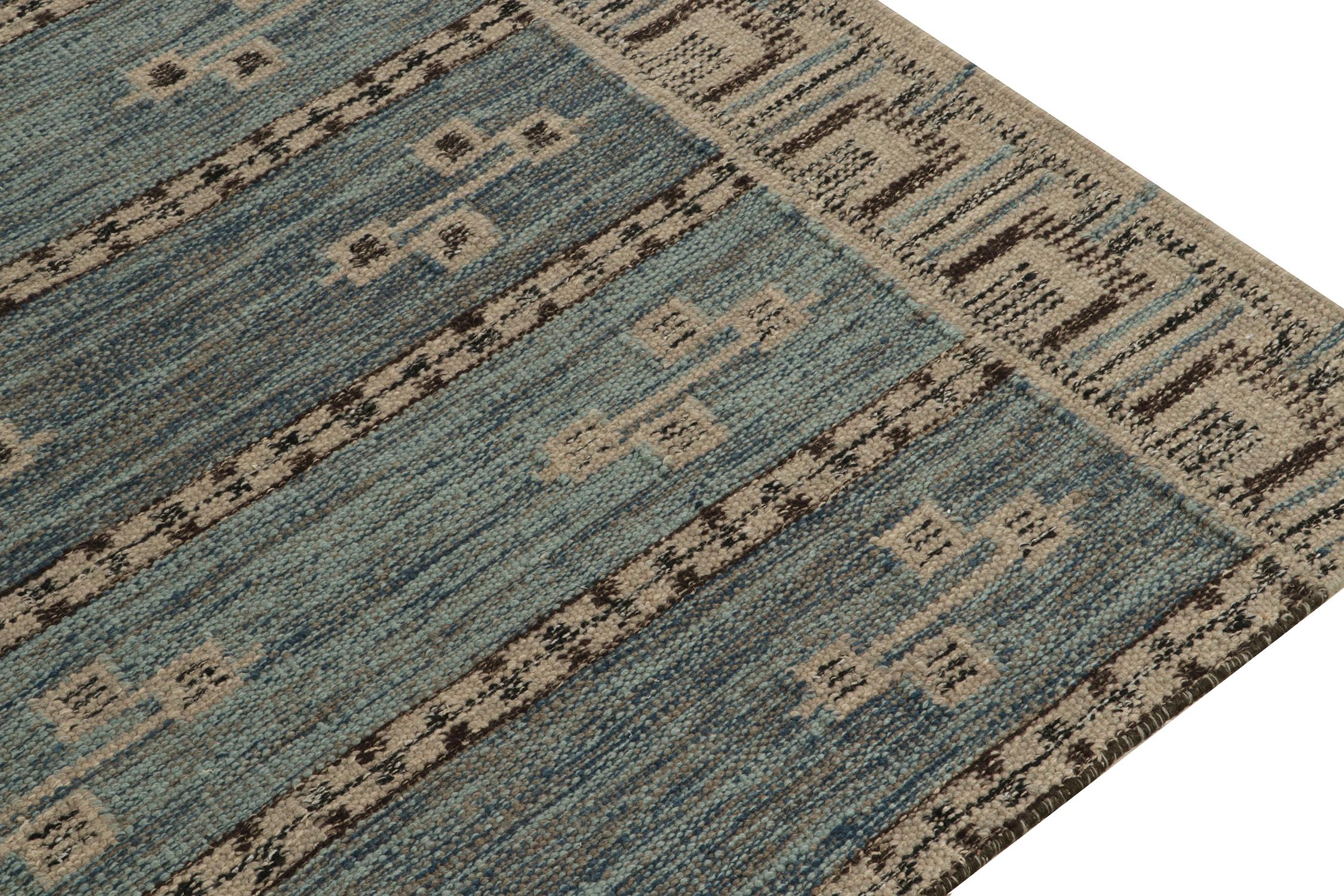 Alfombra Kilim a medida de estilo escandinavo de Rug & Kilim en azul, beige y marrón Anudado a mano en venta