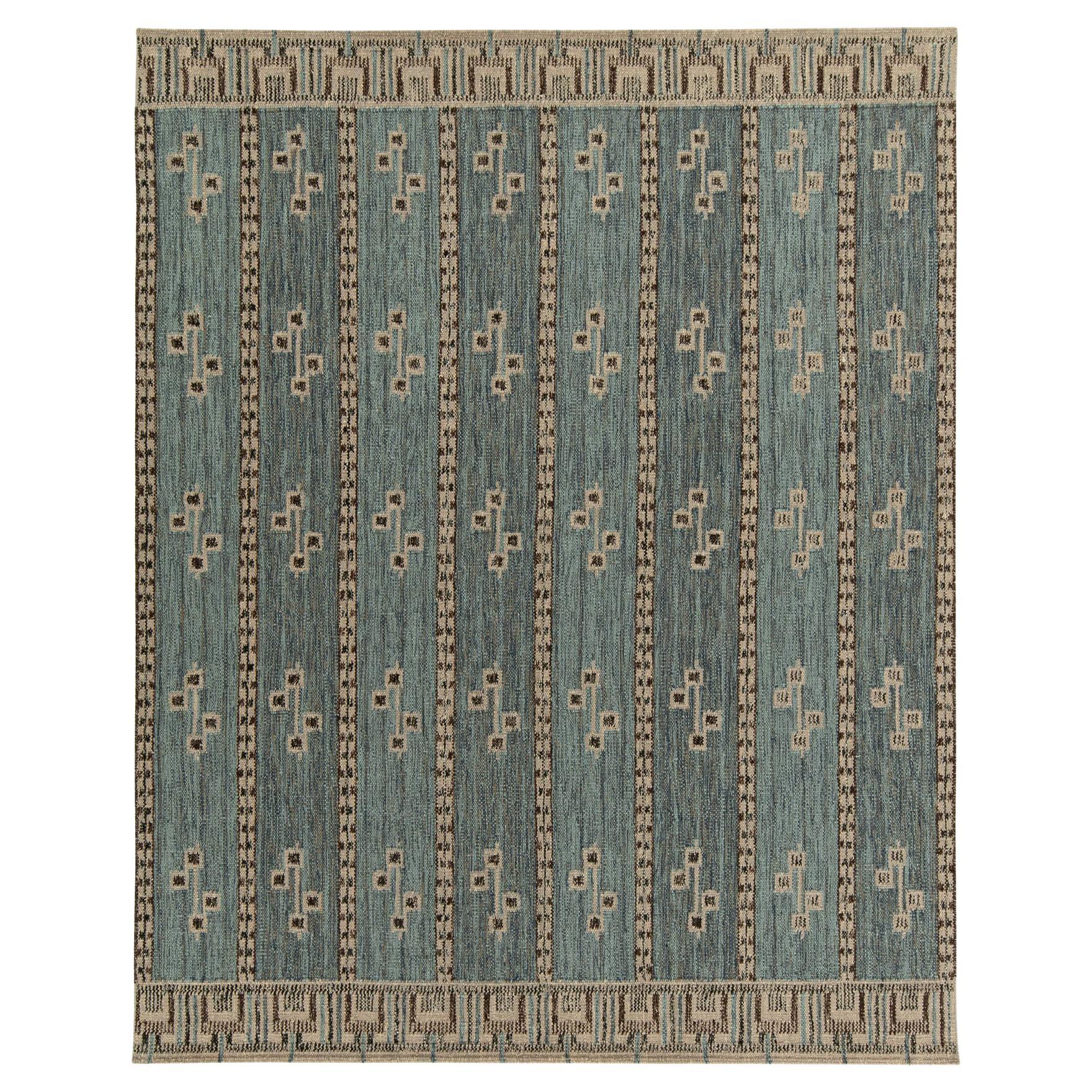 Alfombra Kilim a medida de estilo escandinavo de Rug & Kilim en azul, beige y marrón en venta