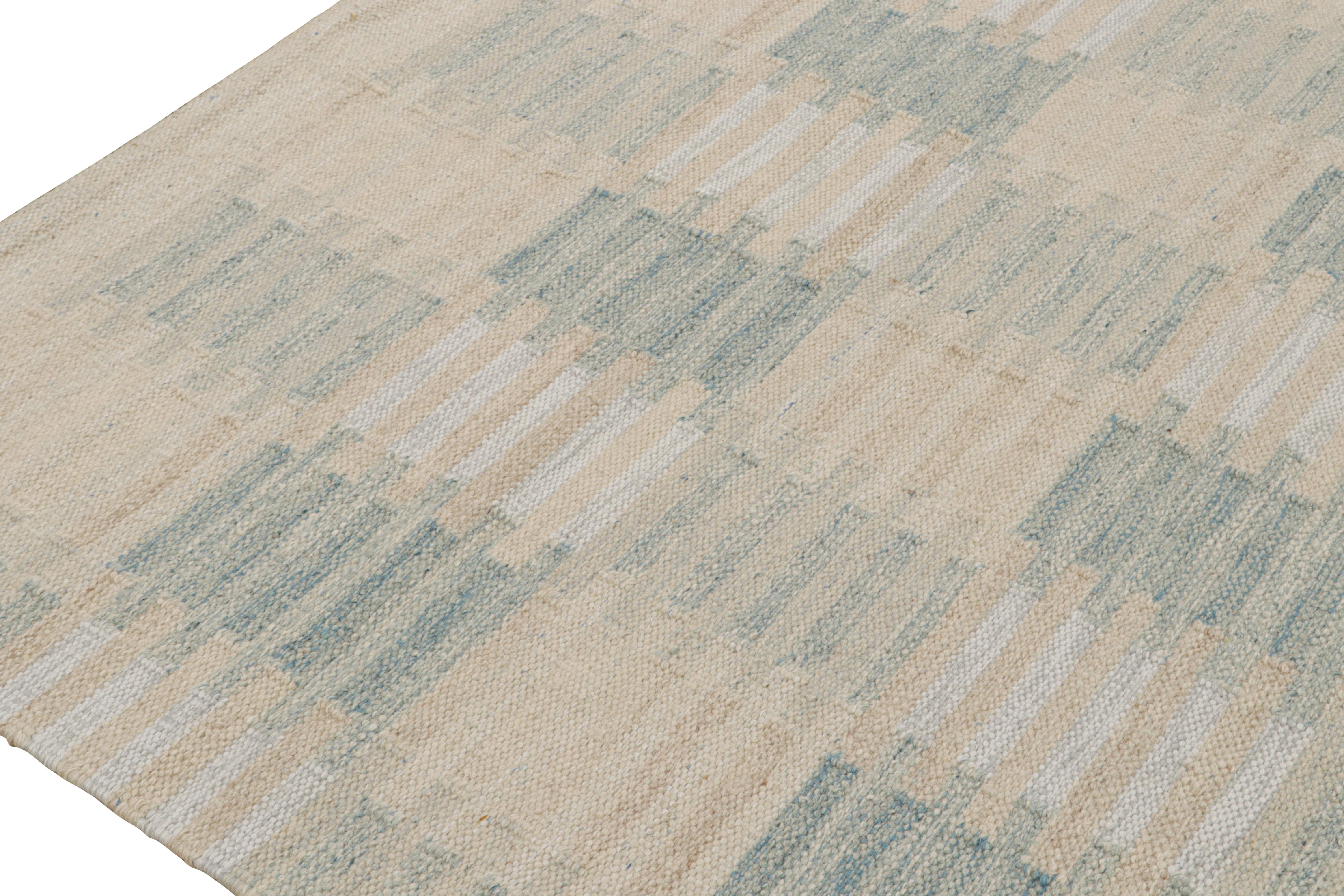 Hand-Woven Rug & Kilim’s Scandinavian Style Custom Kilim rug in Blue & Beige Patterns For Sale