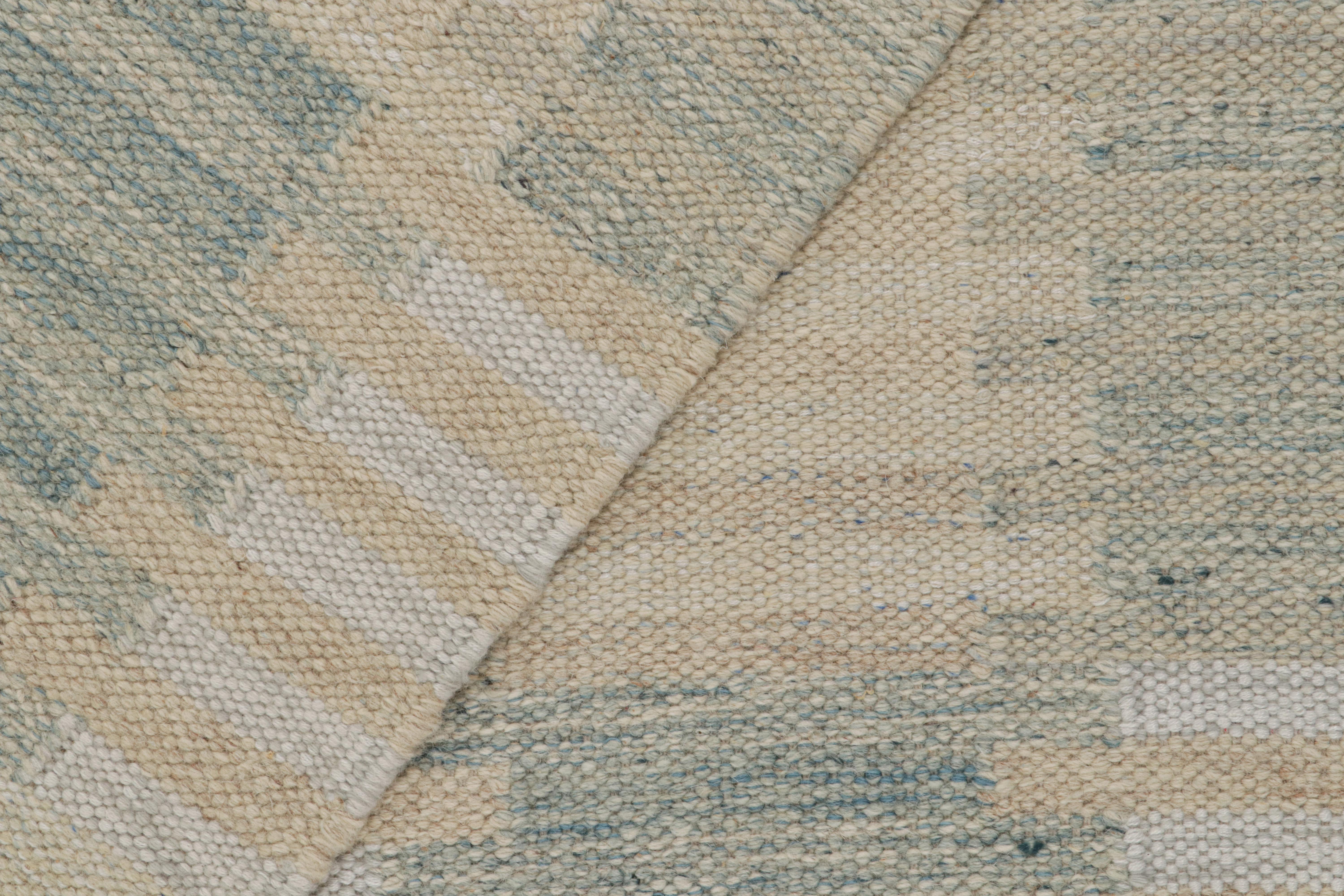 Contemporary Rug & Kilim’s Scandinavian Style Custom Kilim rug in Blue & Beige Patterns For Sale