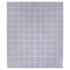Rug & Kilim’s Scandinavian Style Custom Kilim Rug in Blue Geometric Pattern
