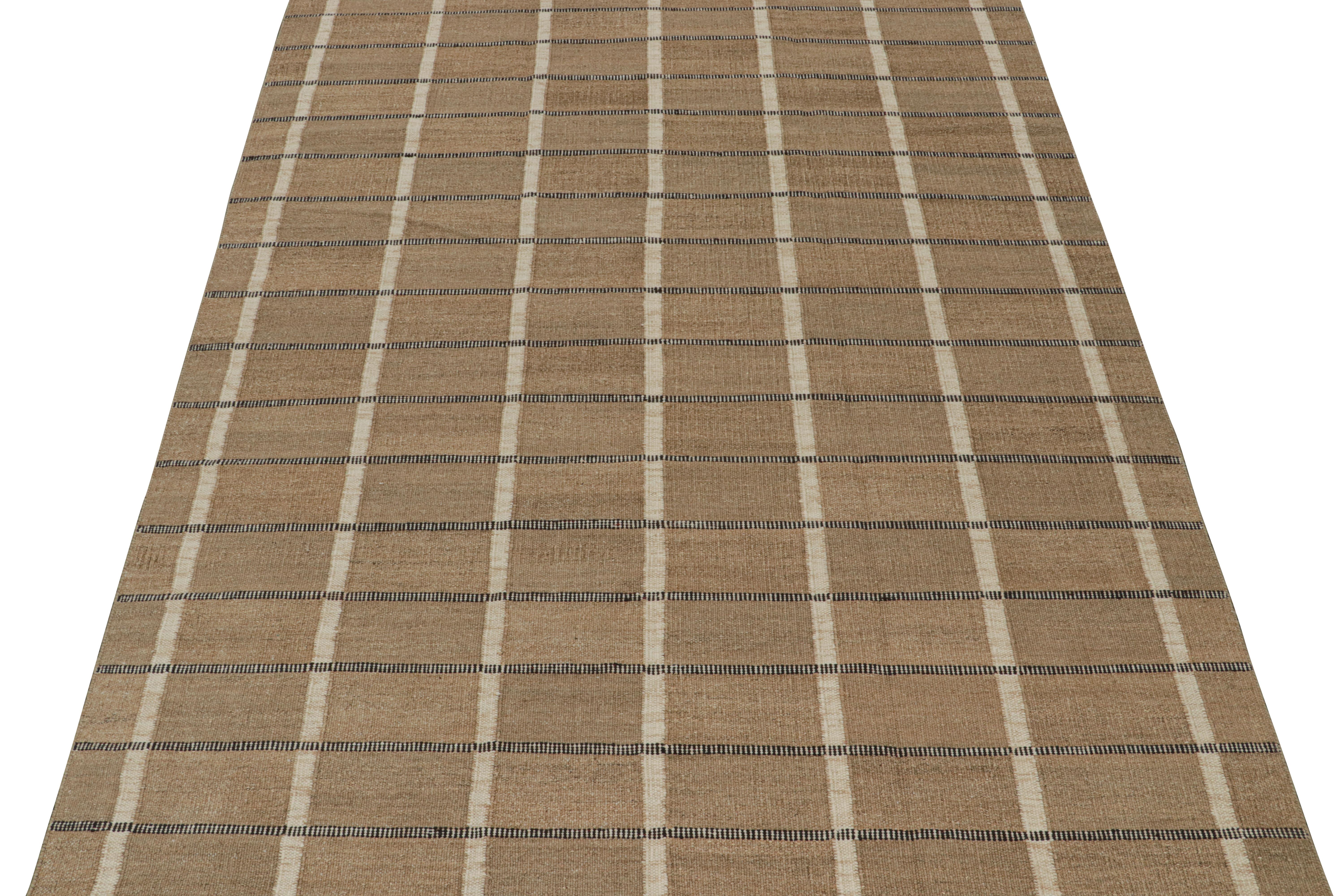 Scandinavian Modern Rug & Kilim’s Scandinavian Style custom Kilim rug in Brown, White & Black For Sale