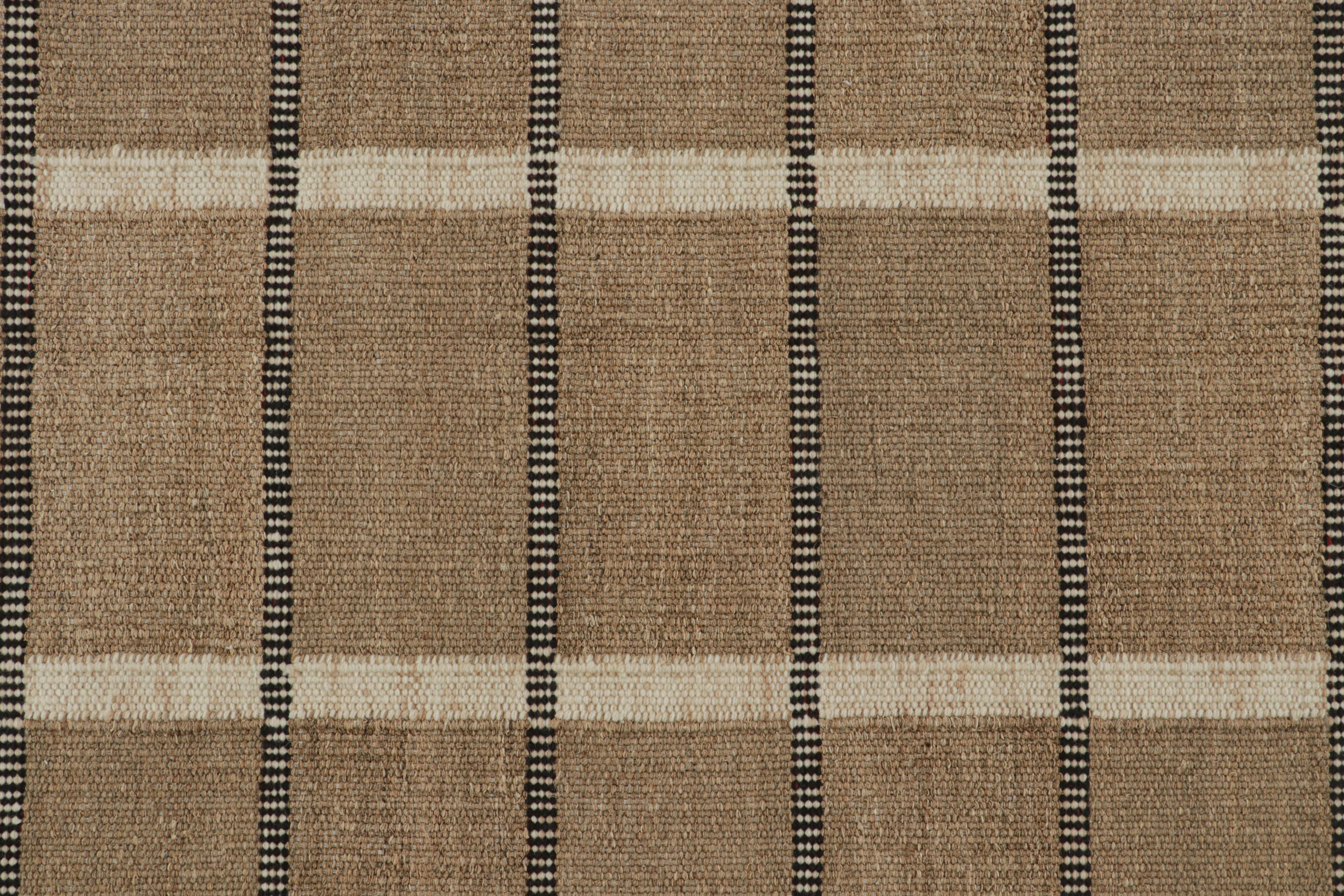 Rug & Kilim’s Scandinavian Style custom Kilim rug in Brown, White & Black In New Condition For Sale In Long Island City, NY