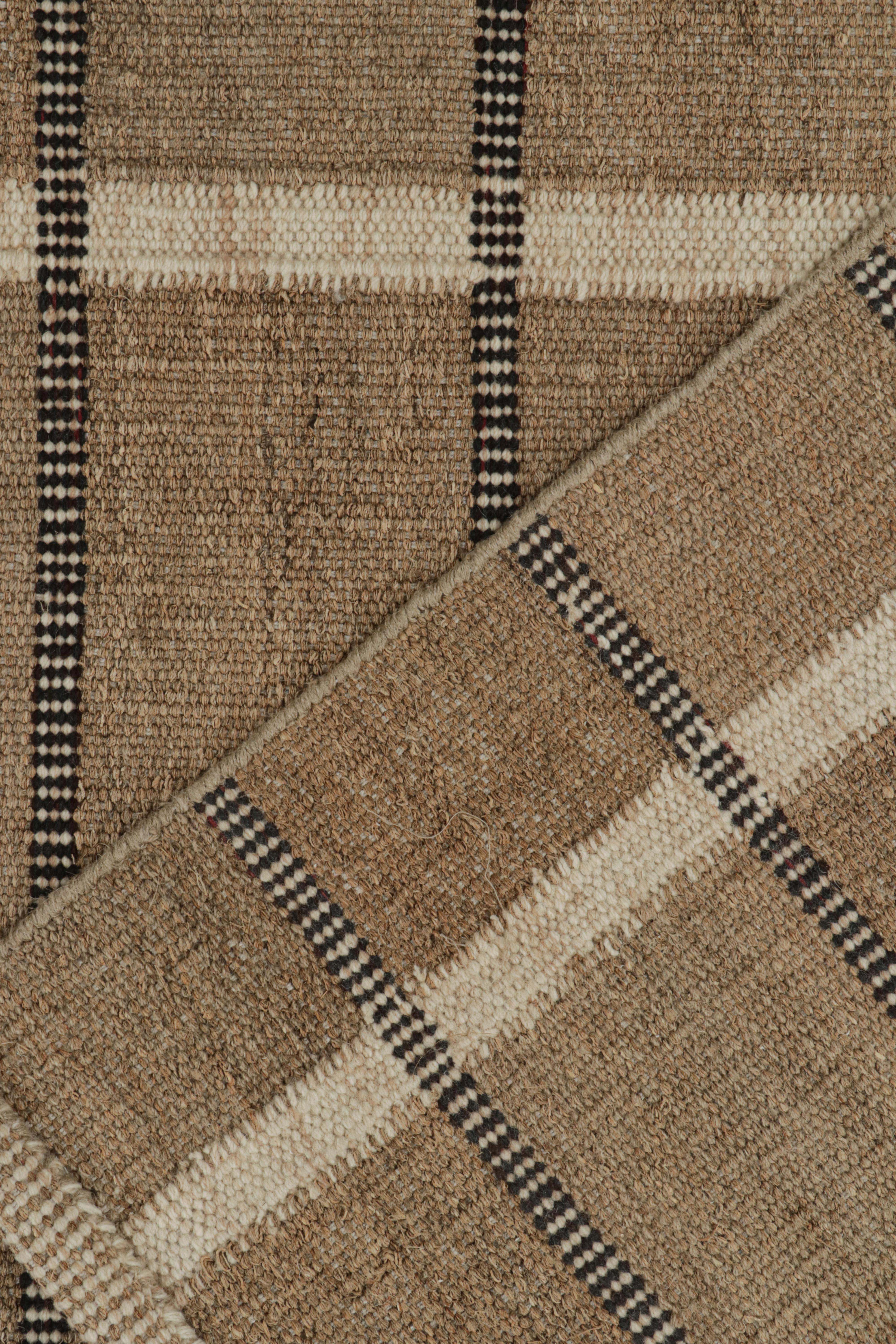 Contemporary Rug & Kilim’s Scandinavian Style custom Kilim rug in Brown, White & Black For Sale