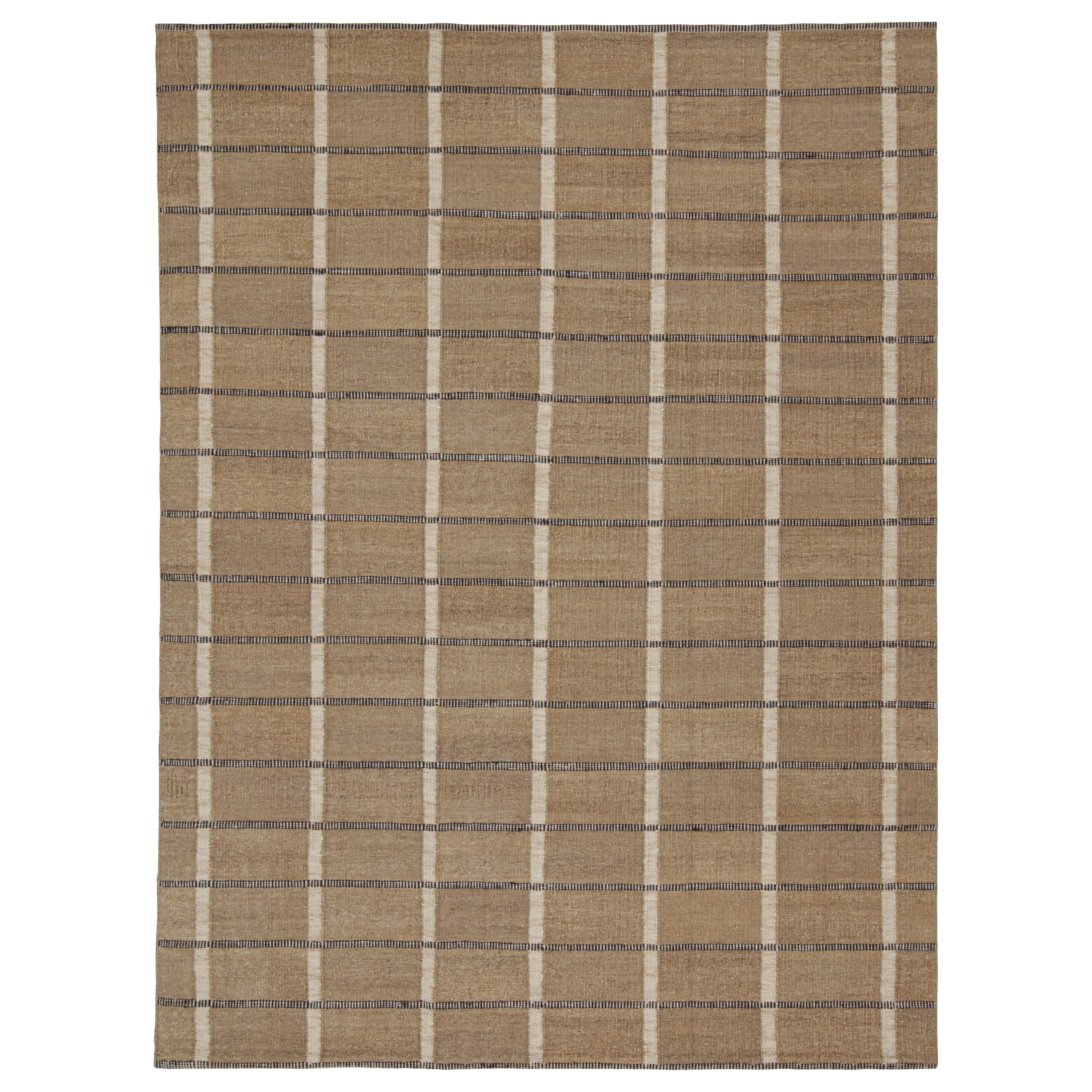 Rug & Kilims maßgefertigter Kilim-Teppich im skandinavischen Stil in Braun, Weiß und Schwarz im Angebot