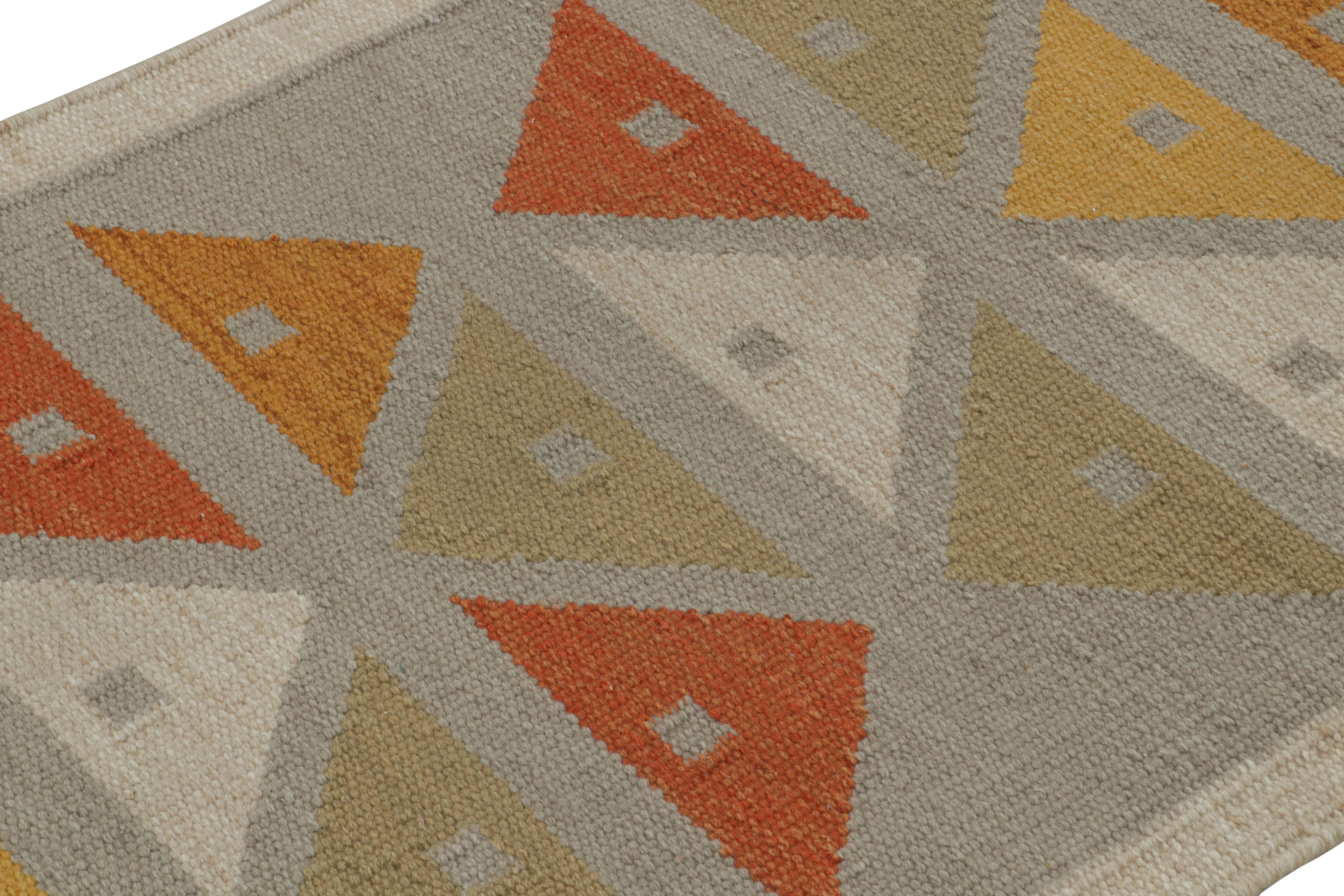 Indian Rug & Kilim’s Scandinavian Style Custom Kilim rug in Grey & Orange Patterns For Sale