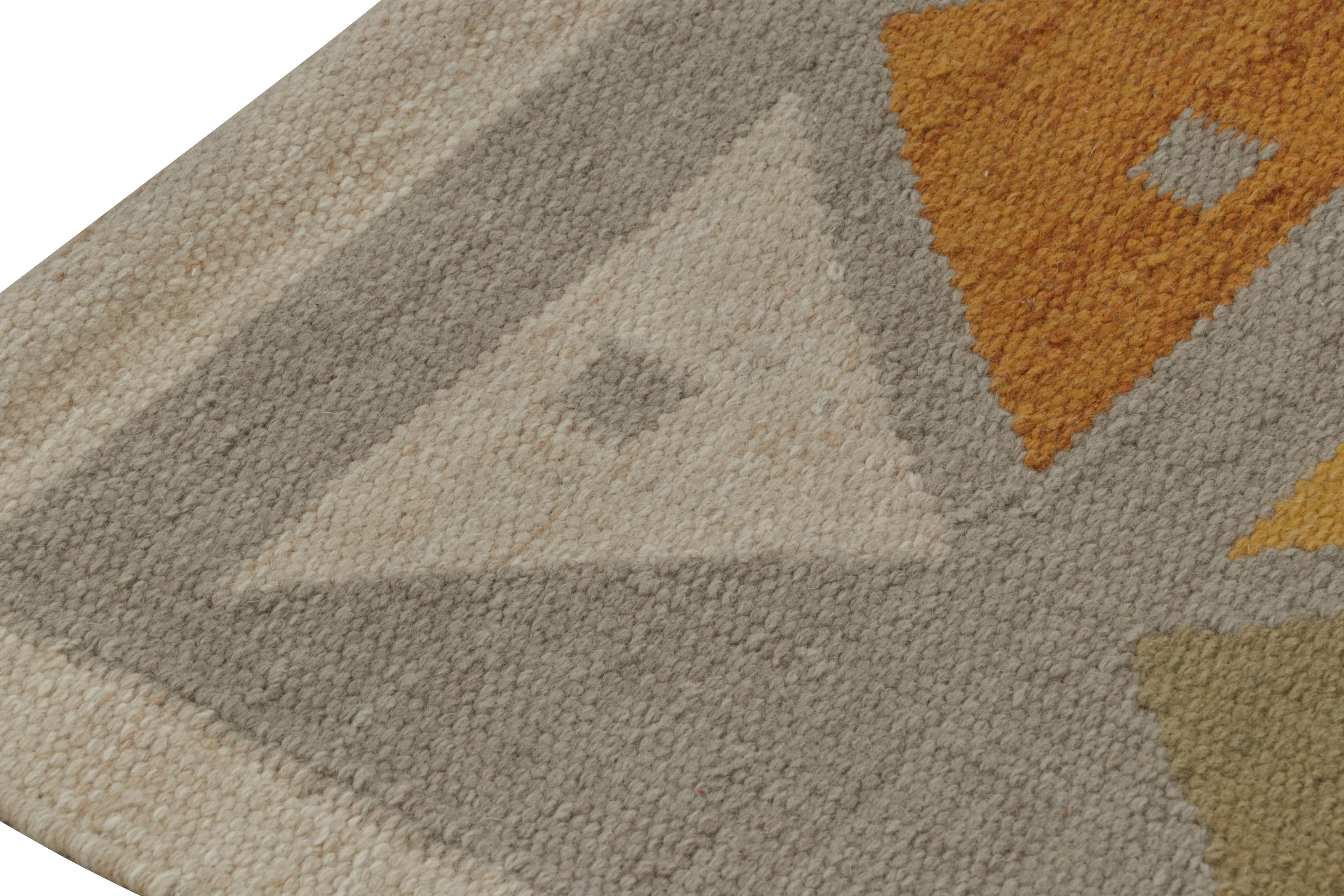 Hand-Woven Rug & Kilim’s Scandinavian Style Custom Kilim rug in Grey & Orange Patterns For Sale