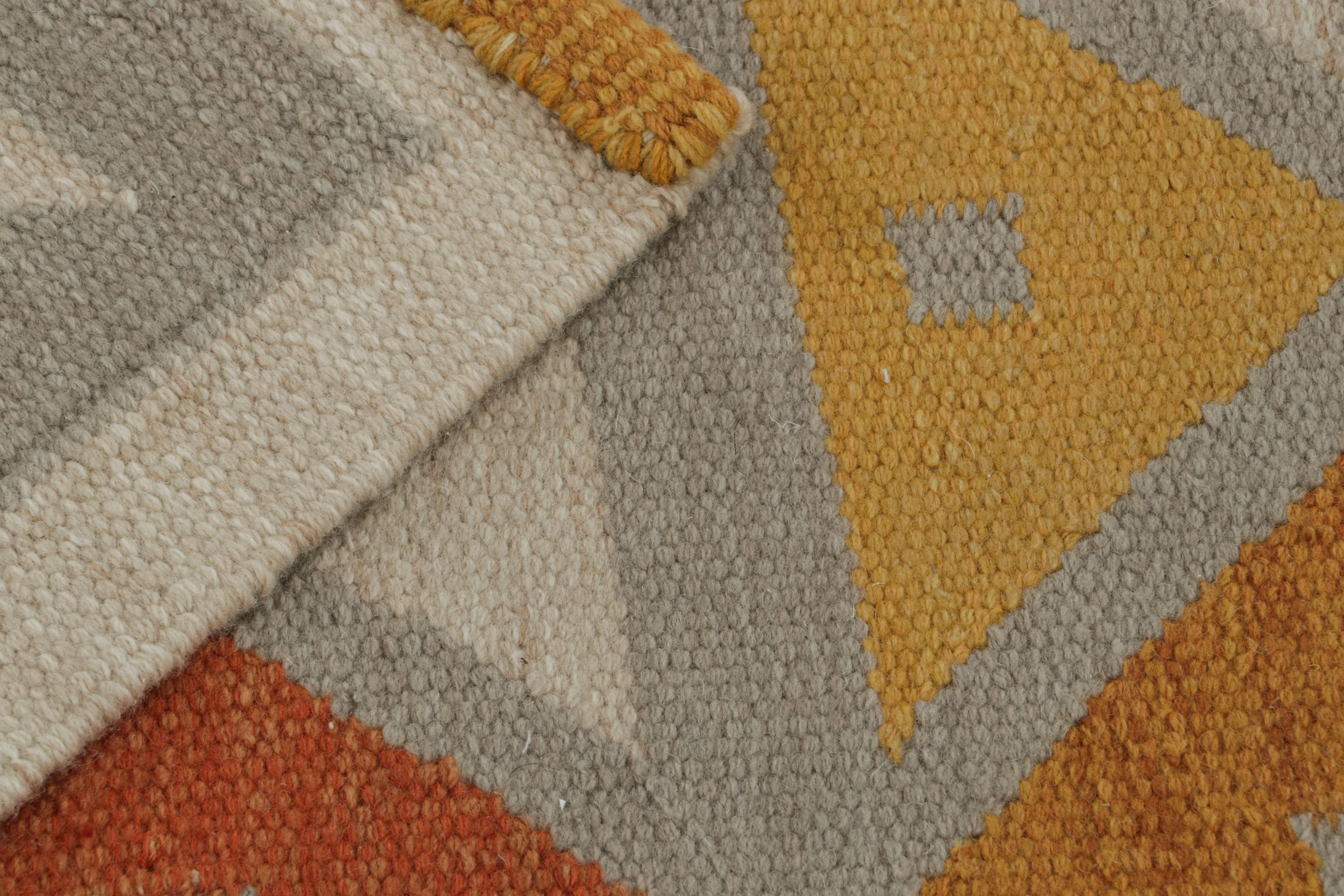 Contemporary Rug & Kilim’s Scandinavian Style Custom Kilim rug in Grey & Orange Patterns For Sale