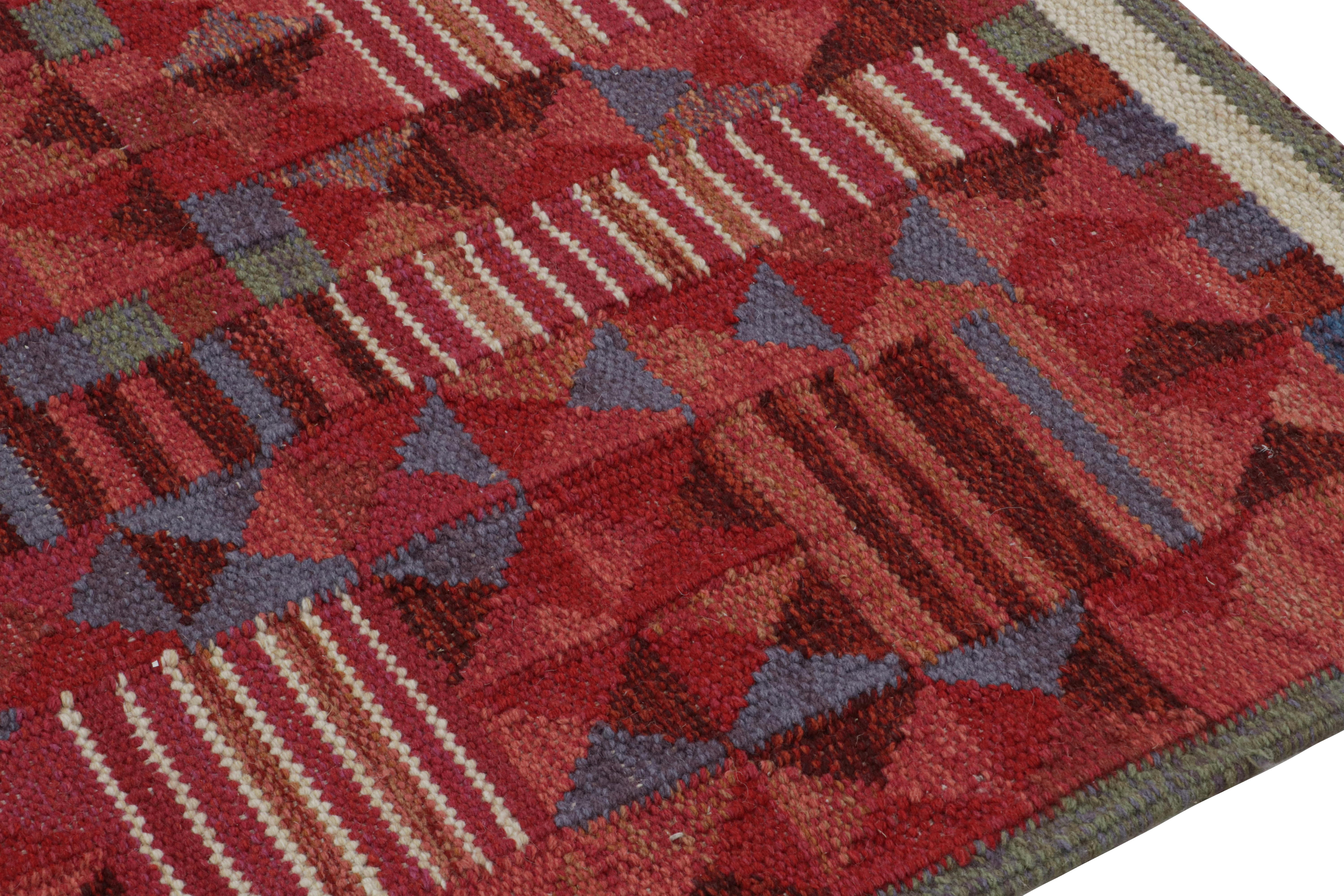 Hand-Woven Rug & Kilim’s Scandinavian Style Custom Kilim Rug in Red with Geometric Patterns For Sale