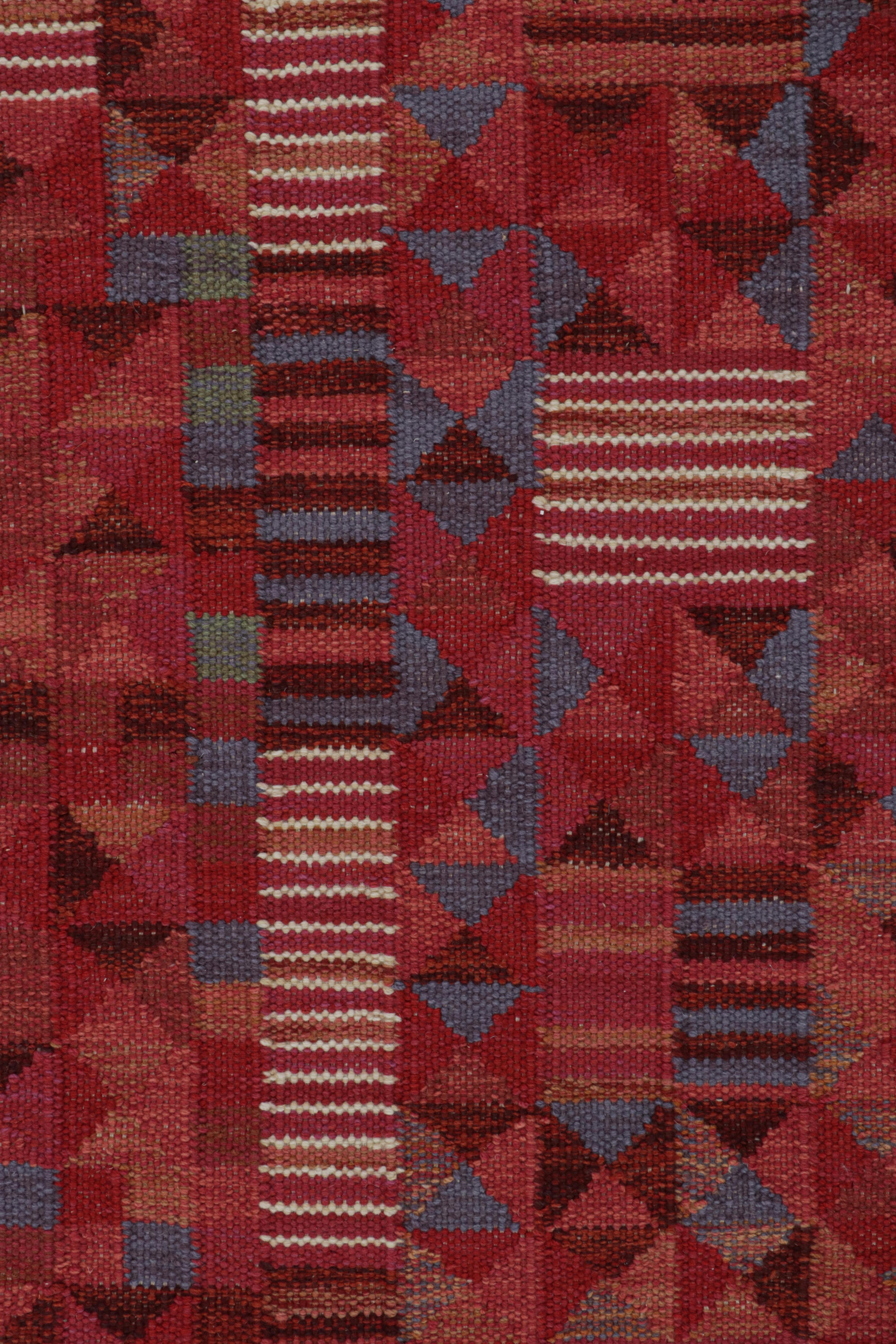 Rug & Kilim’s Scandinavian Style Custom Kilim Rug in Red with Geometric Patterns In New Condition For Sale In Long Island City, NY