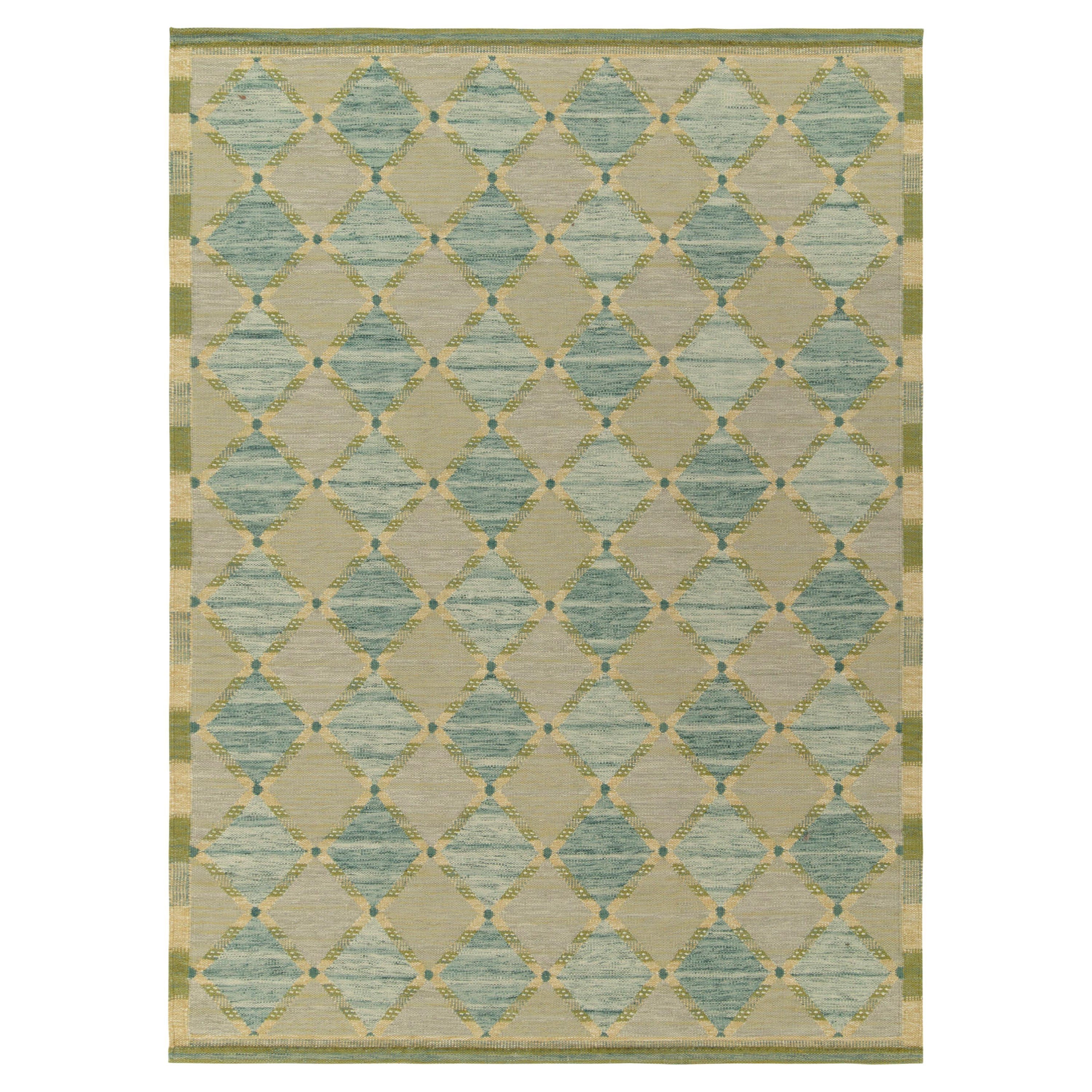 Maßgefertigte Kelim-Teppiche von Teppich & Kilim im skandinavischen Stil mit blauen, grünen Spaliern im Angebot