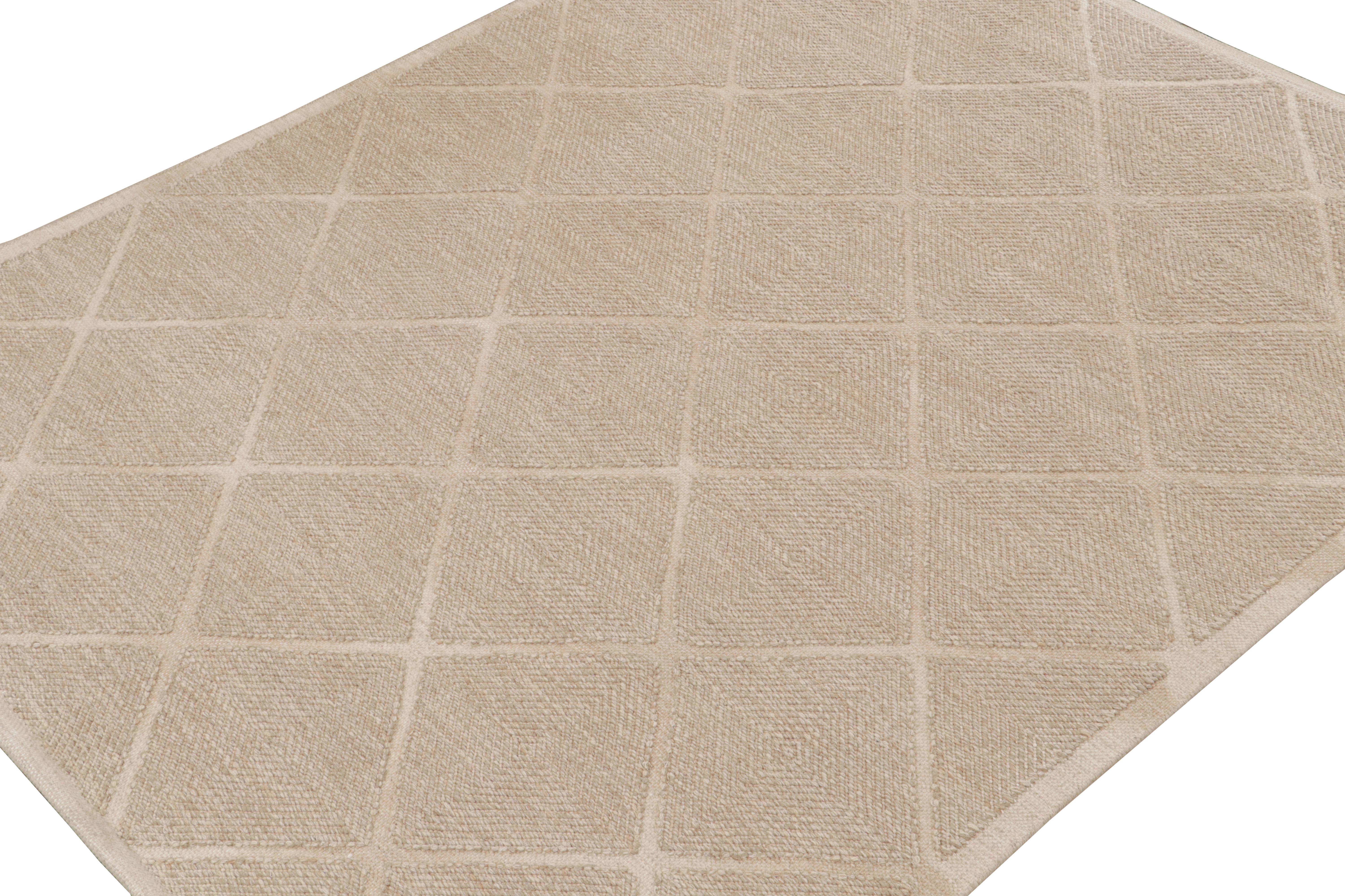 Un kilim personalizzato in stile svedese 8x10 della nostra premiata collezione Scandinavian flat weave. Tessuto a mano in lana e filati naturali non tinti

Sul design: 

Questo tappeto presenta motivi geometrici in beige. Gli occhi più attenti