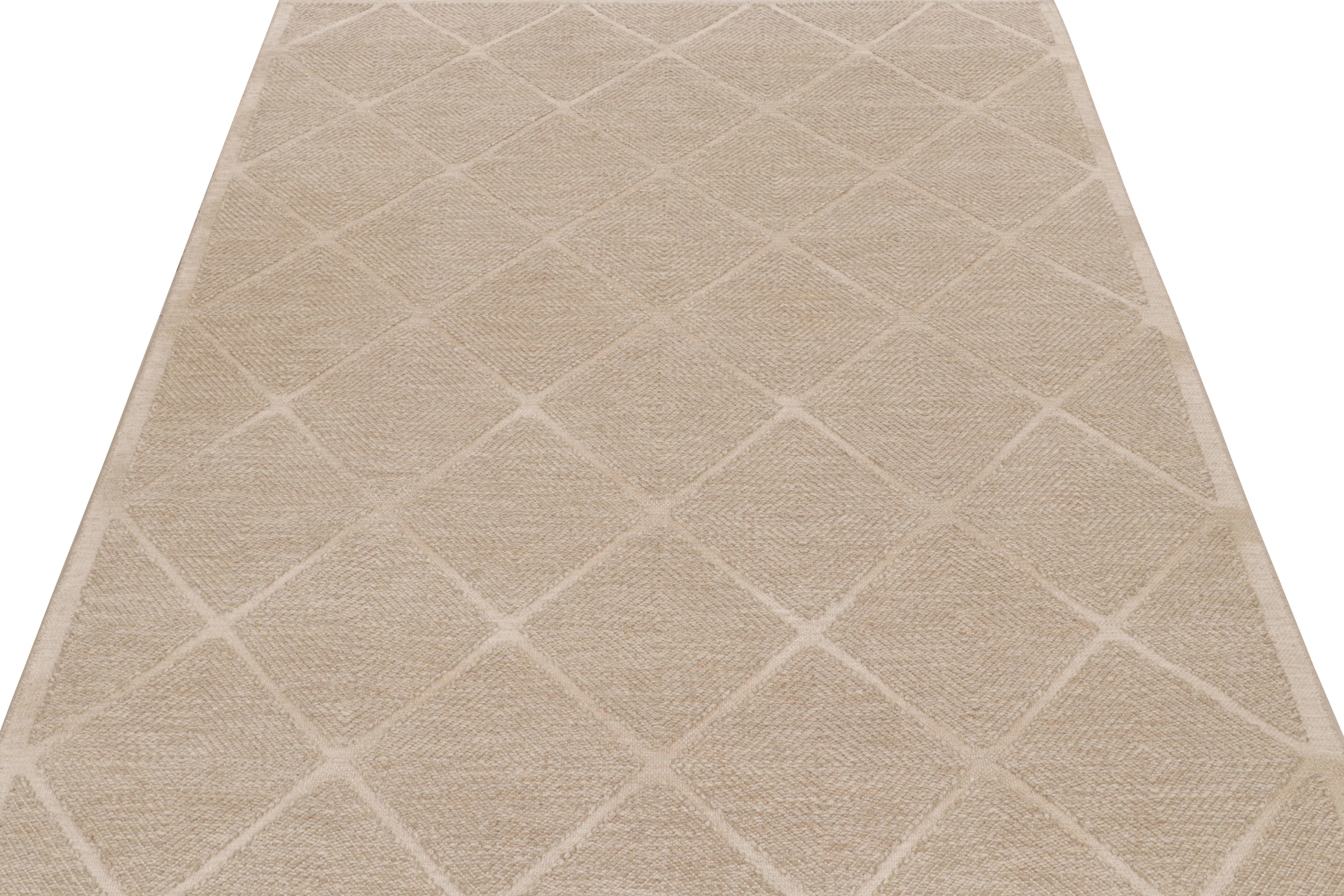 Modern Rug & Kilim’s Scandinavian style custom Kilim with Beige Geometric Patterns For Sale