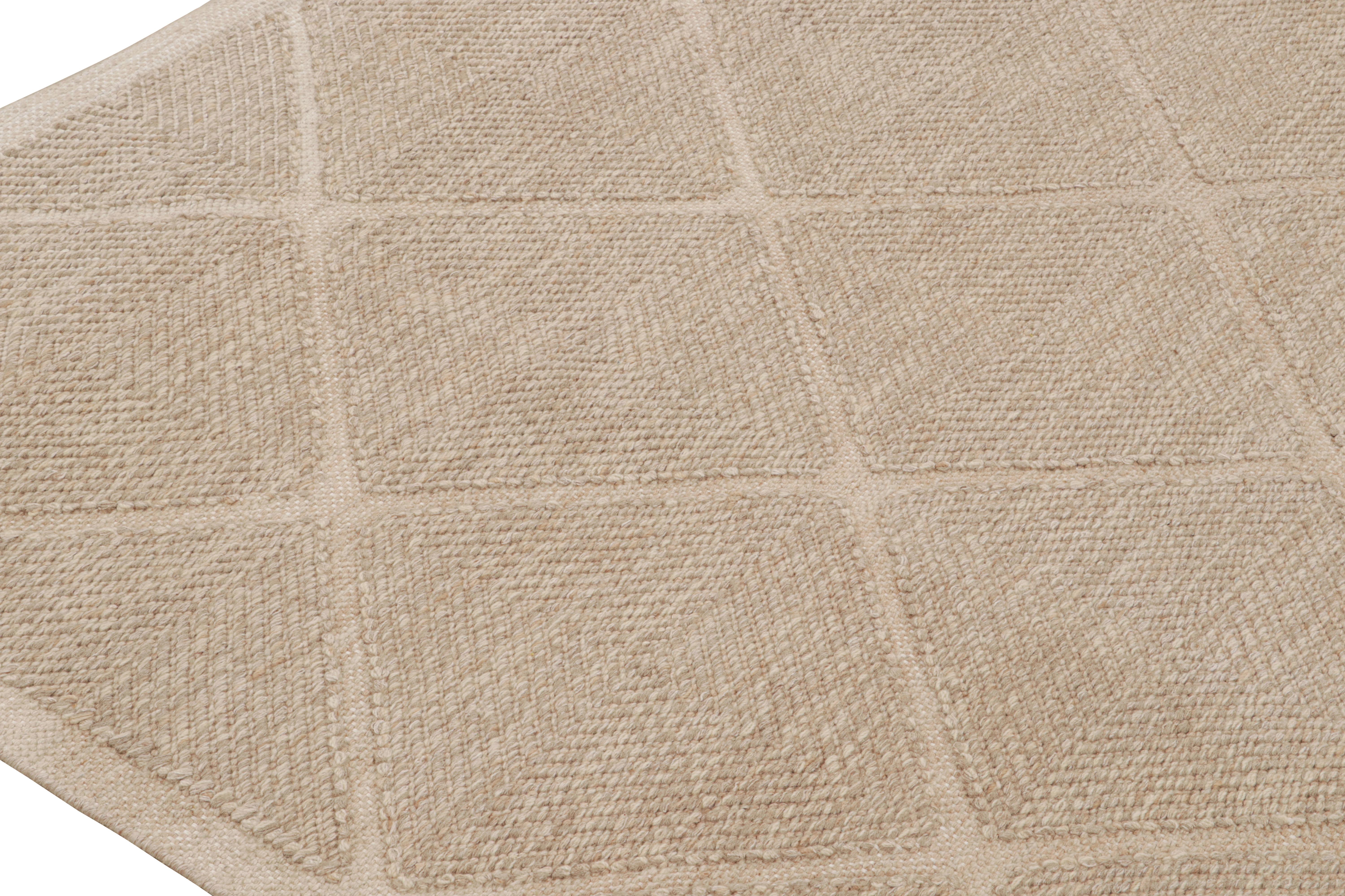Hand-Woven Rug & Kilim’s Scandinavian style custom Kilim with Beige Geometric Patterns For Sale