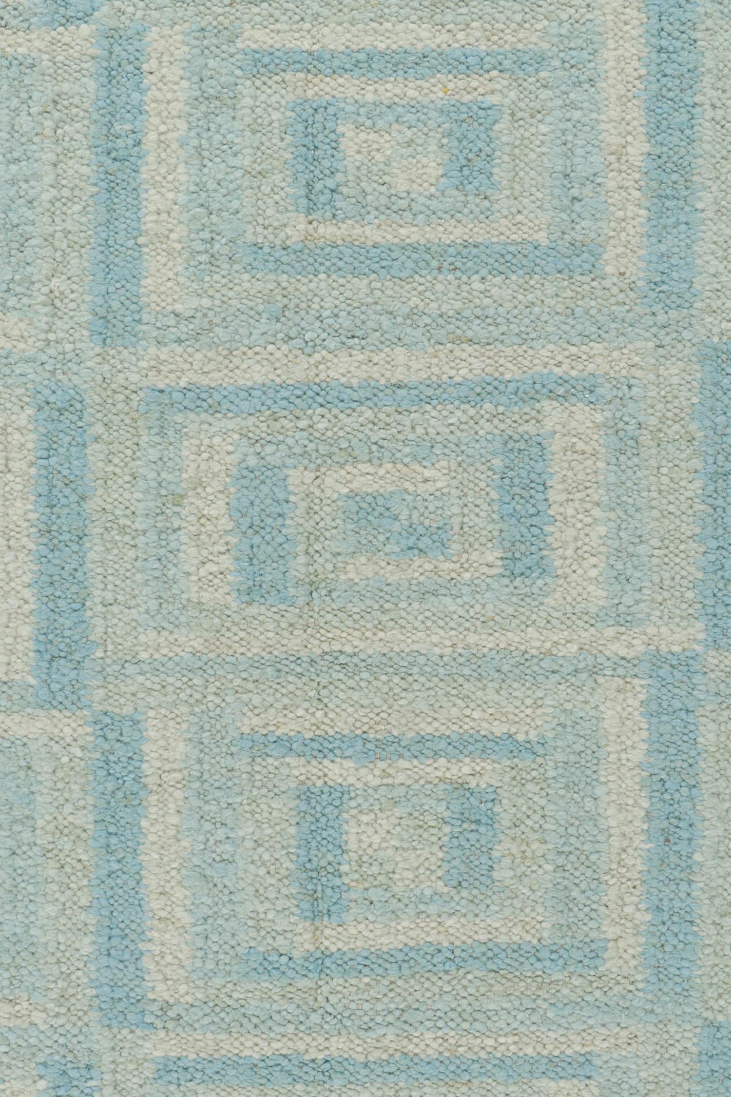 Rug & Kilim’s Scandinavian Style Custom Kilim with Blue Geometric Patterns In New Condition For Sale In Long Island City, NY