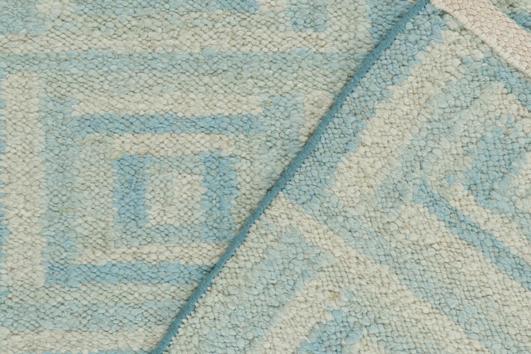 Contemporary Rug & Kilim’s Scandinavian Style Custom Kilim with Blue Geometric Patterns For Sale