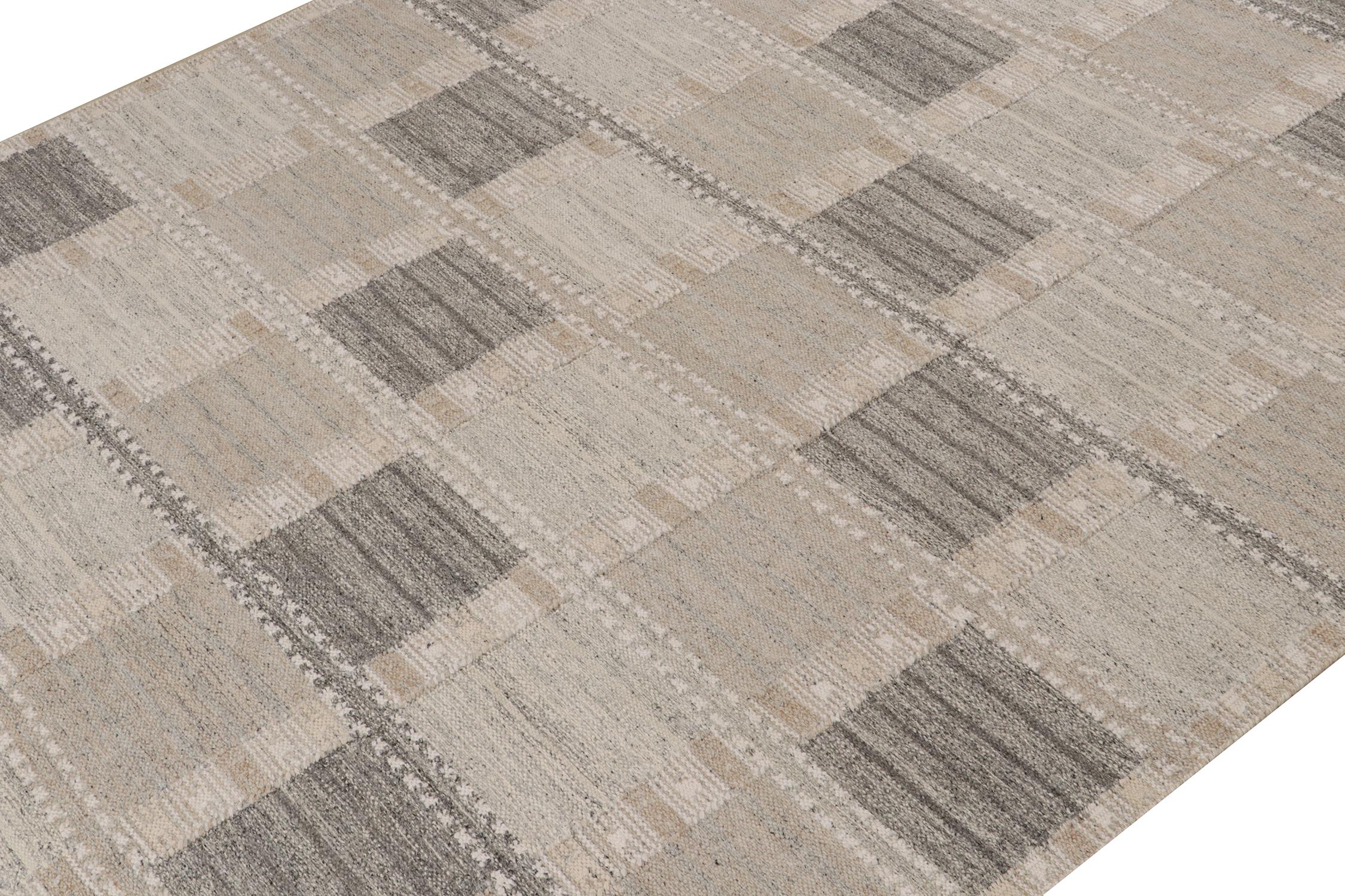 Indian Rug & Kilim’s Scandinavian style Custom Kilim with Geometric Pattern For Sale