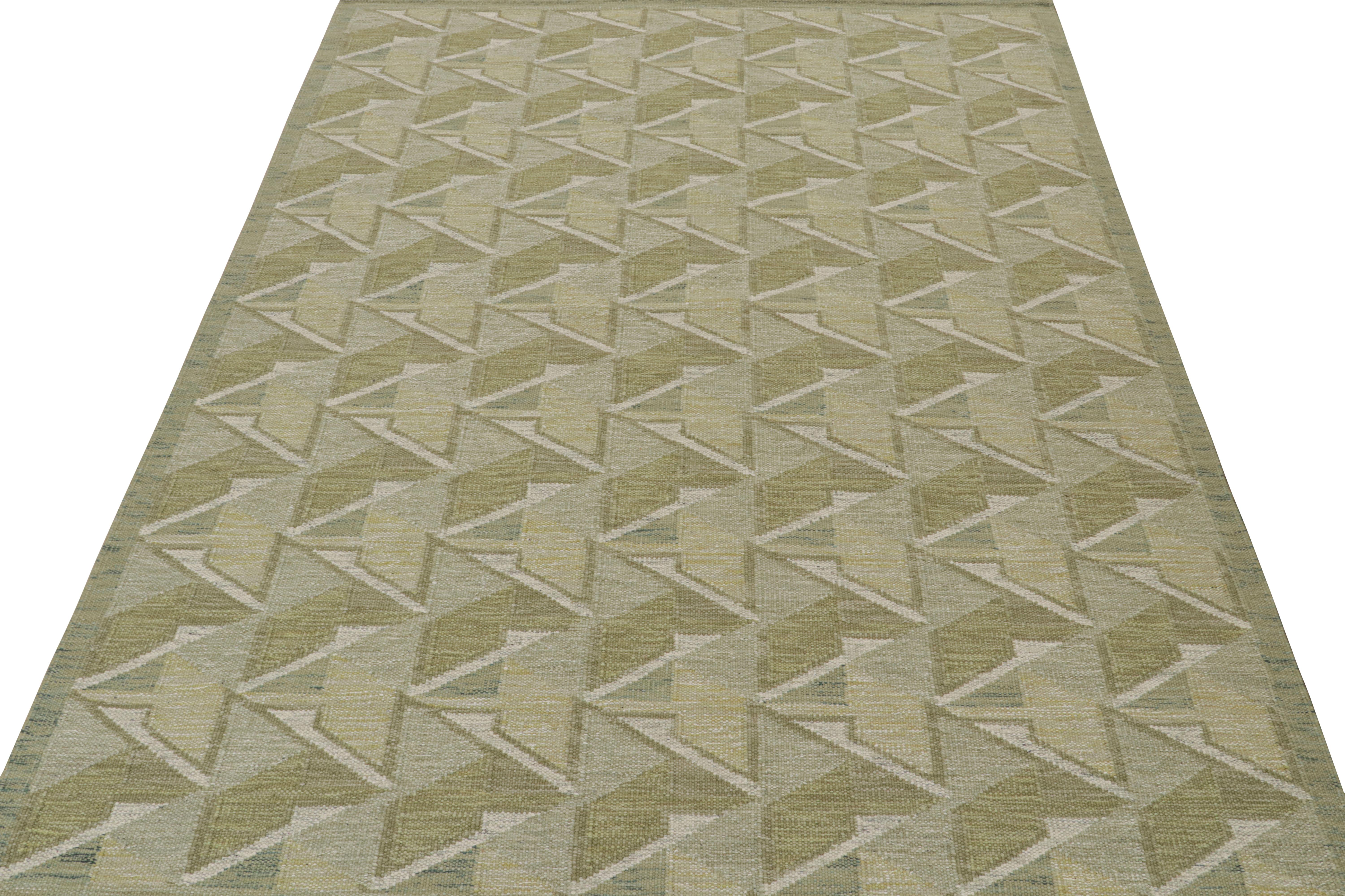 Scandinavian Modern Rug & Kilim’s Scandinavian Style Custom Kilim with Patterns in Tones of Green For Sale