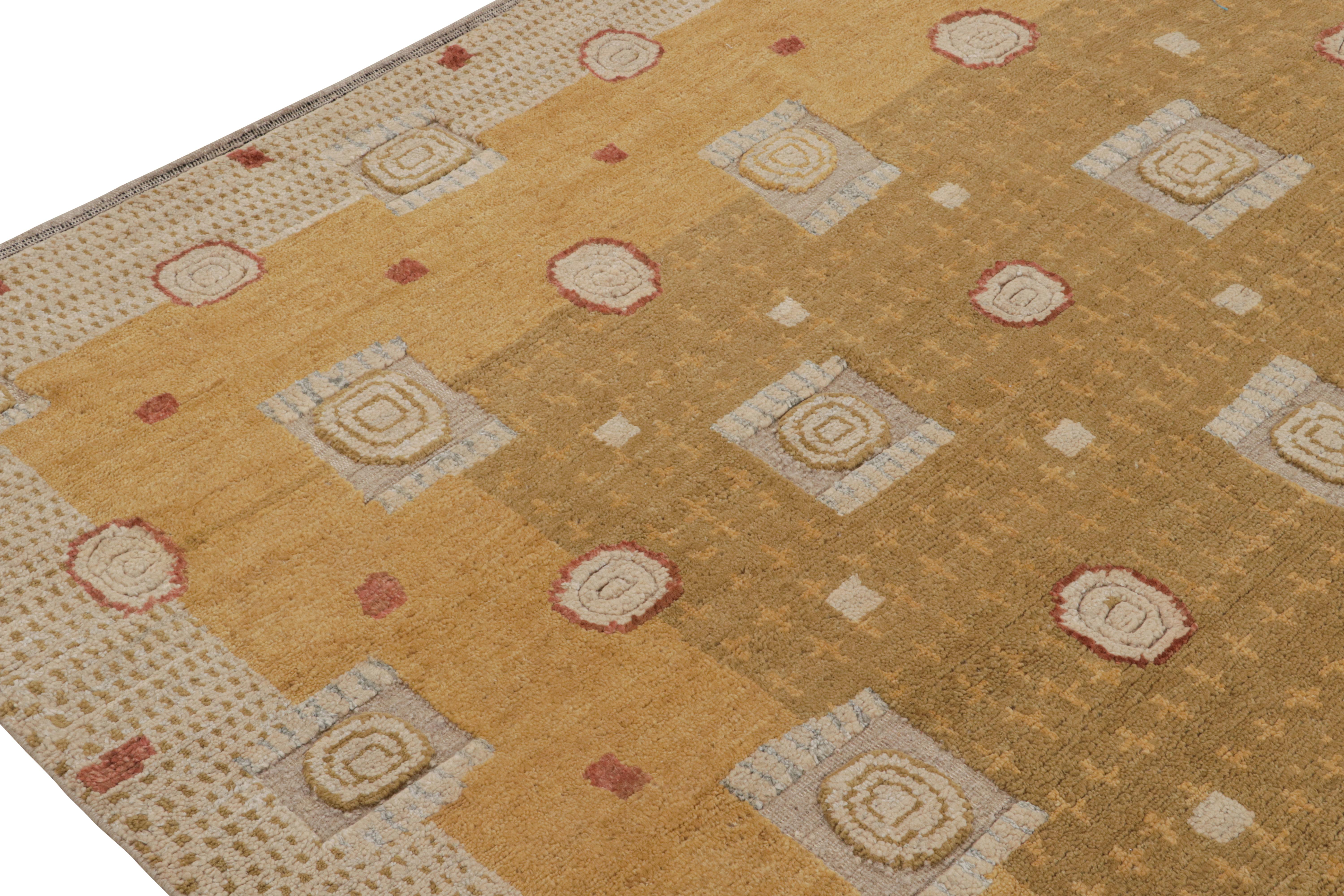Hand-Knotted Rug & Kilim’s Scandinavian Style Custom Rug Design with Geometric Pattern For Sale