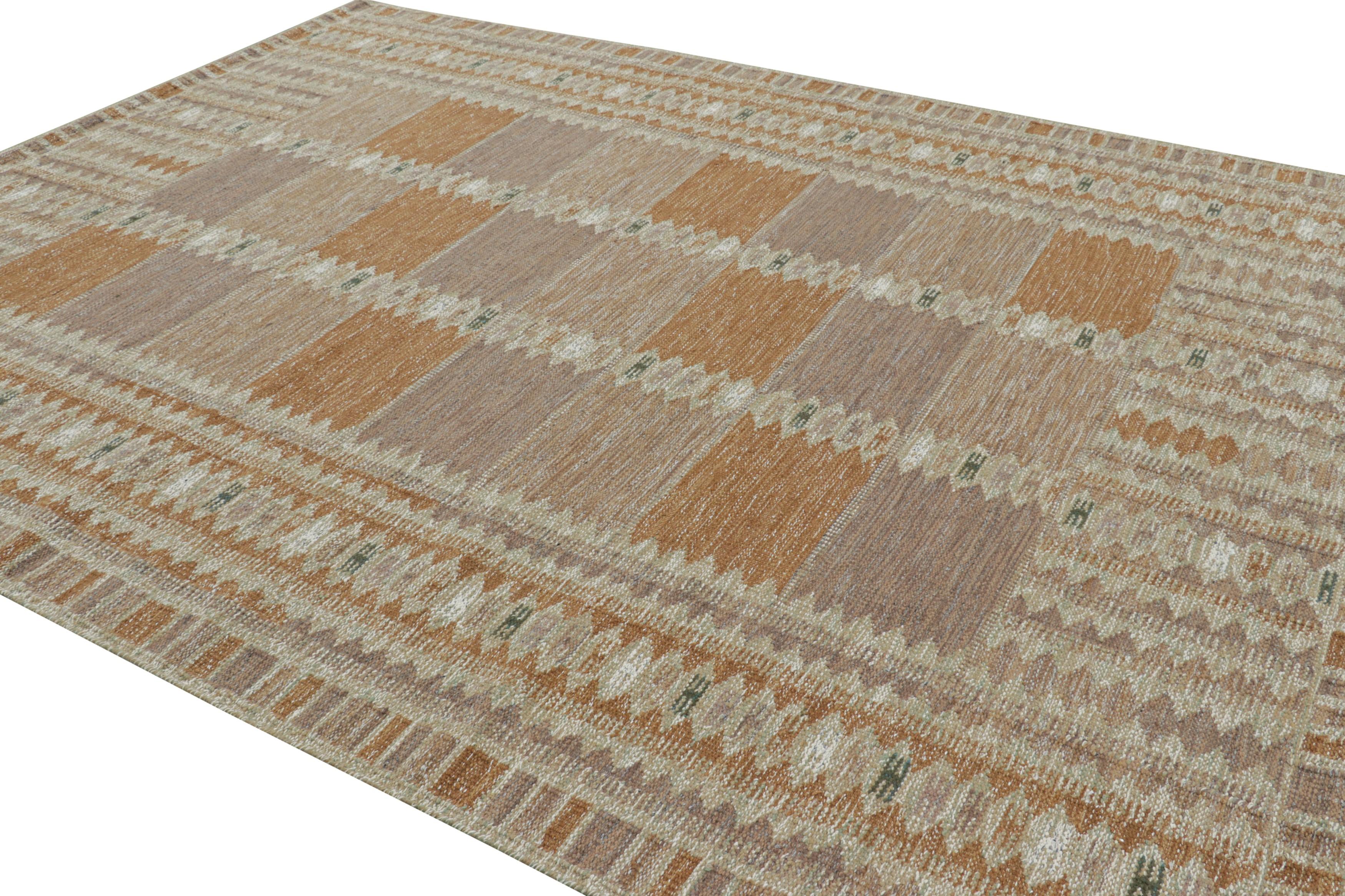 Hand-Woven Rug & Kilim’s Scandinavian Style Custom Rug Design with Geometric Patterns For Sale
