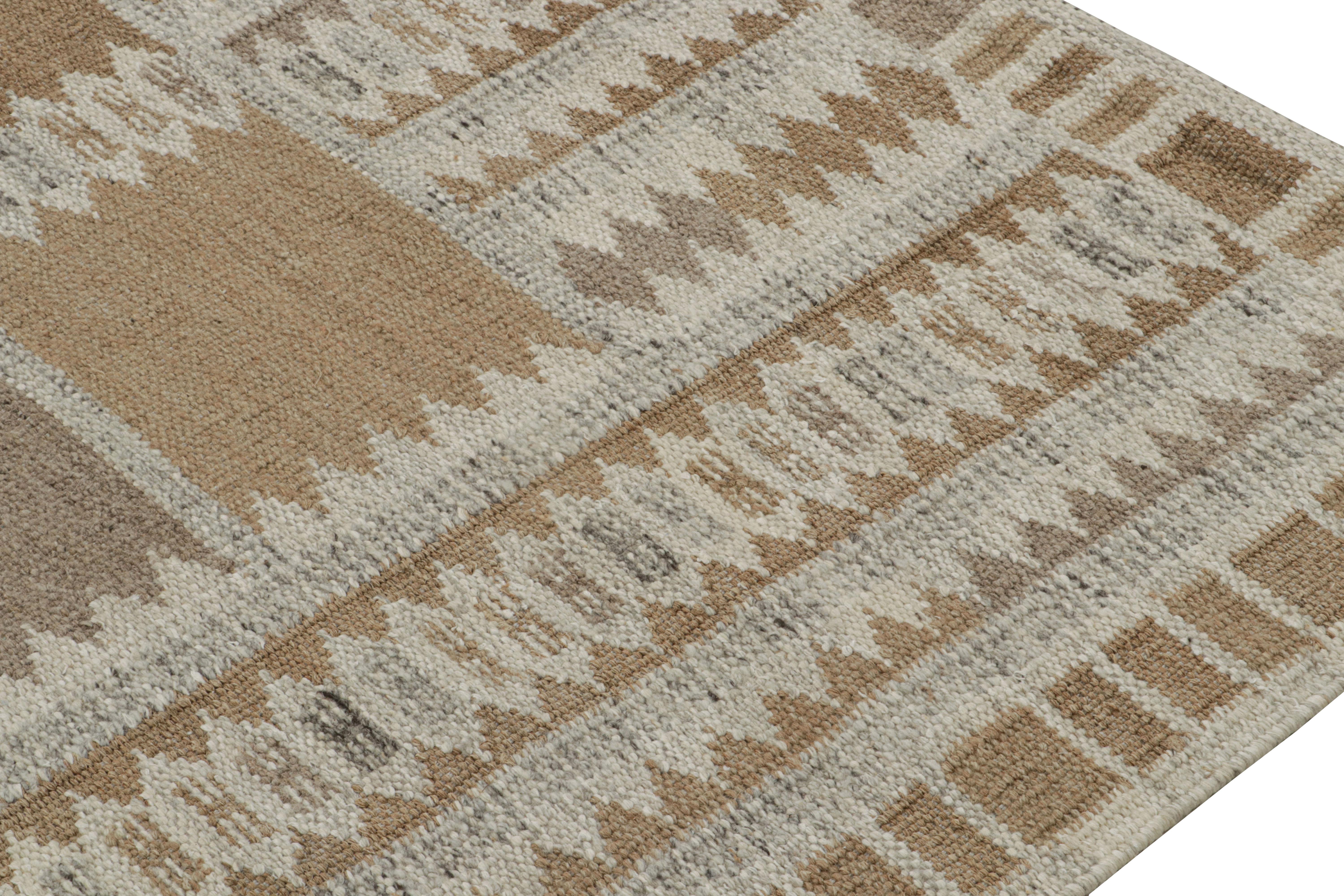 Hand-Knotted Rug & Kilim’s Scandinavian Style Custom Rug Design with Geometric Patterns For Sale