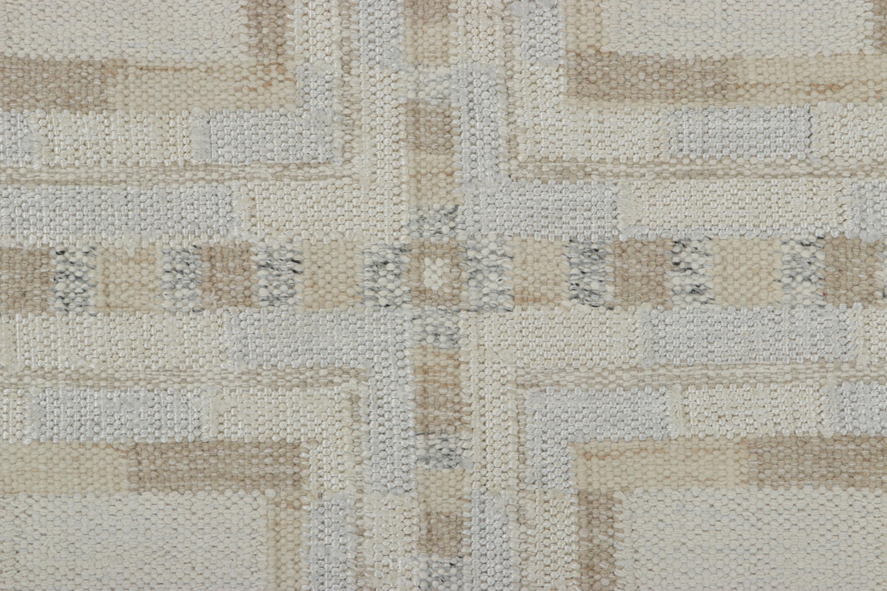 Scandinavian Modern Rug & Kilim’s Scandinavian Style Custom Rug in Beige and Blue Geometric Patterns For Sale