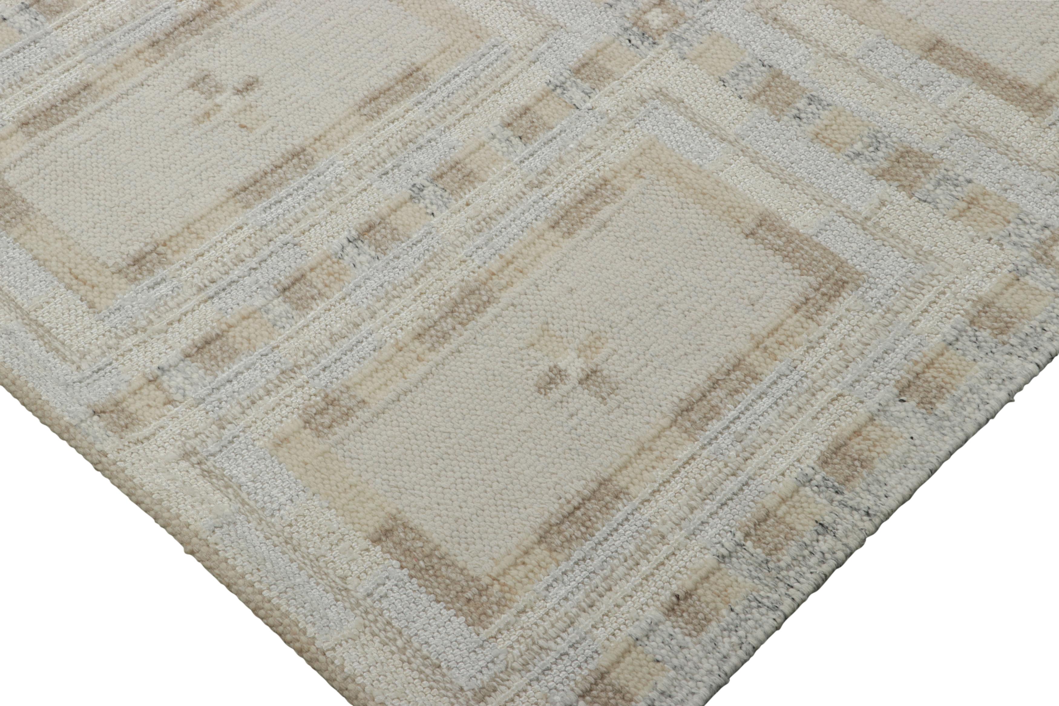 Rug & Kilim’s Scandinavian Style Custom Rug in Beige and Blue Geometric Patterns In New Condition For Sale In Long Island City, NY