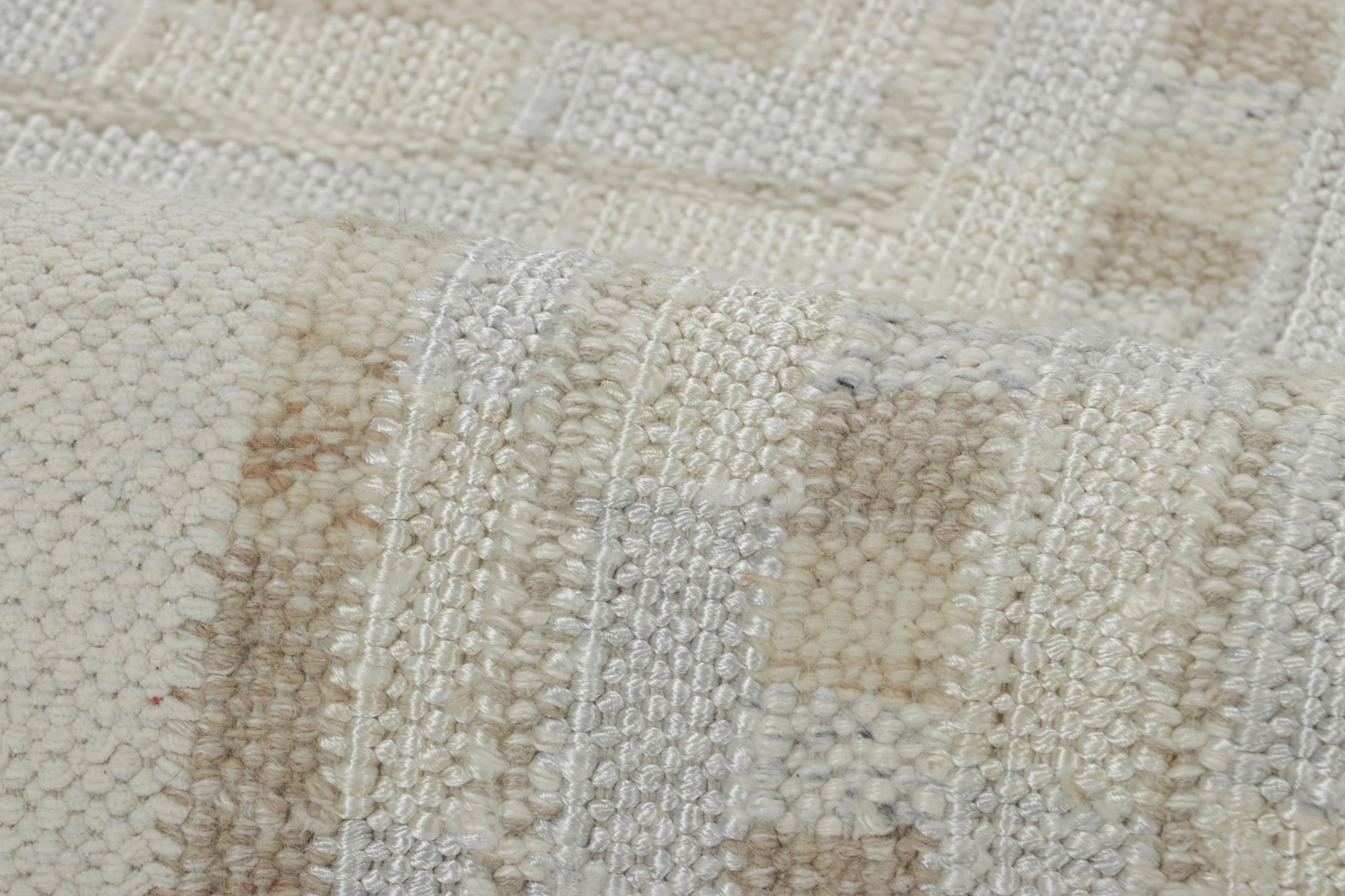 Wool Rug & Kilim’s Scandinavian Style Custom Rug in Beige and Blue Geometric Patterns For Sale