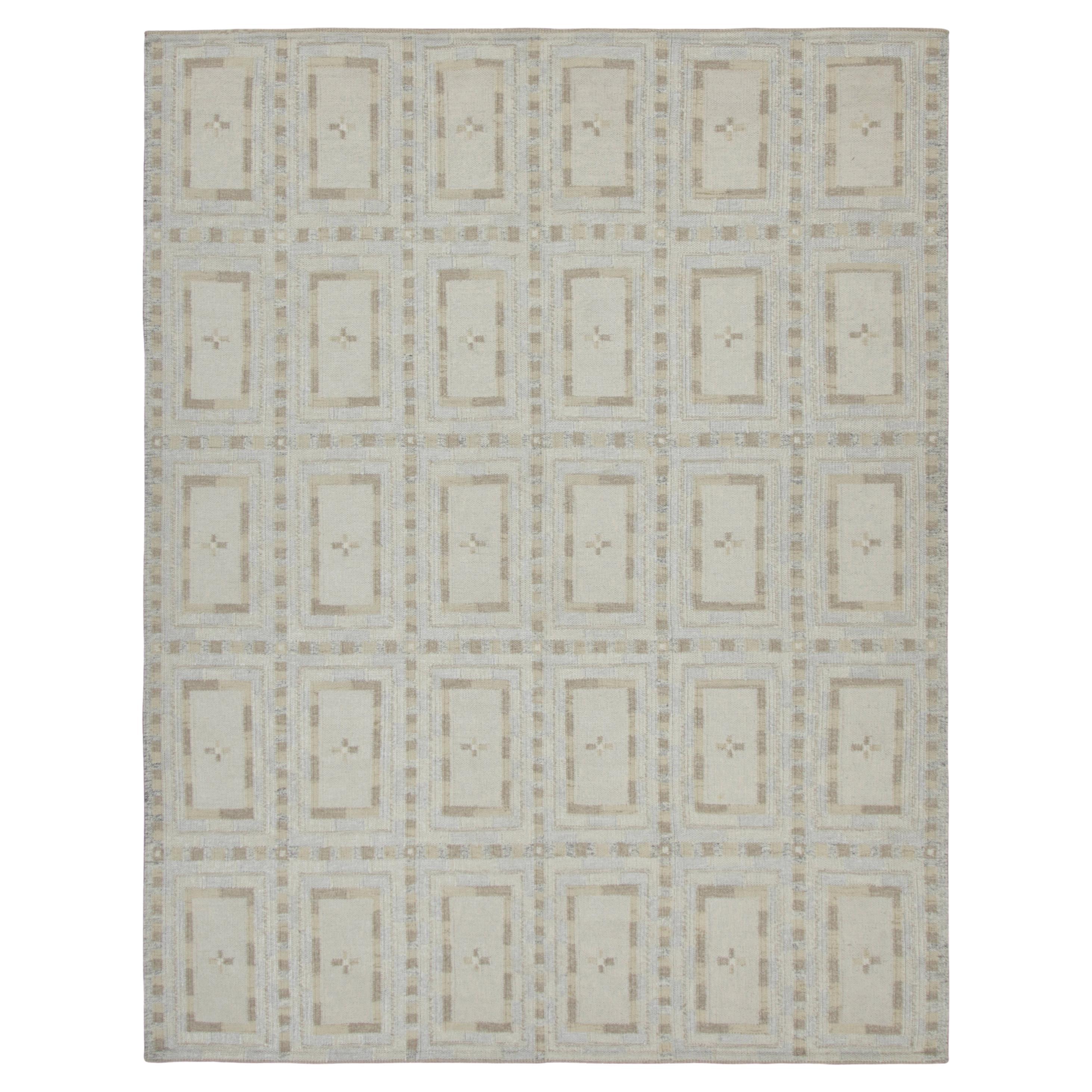 Rug & Kilim’s Scandinavian Style Custom Rug in Beige and Blue Geometric Patterns For Sale