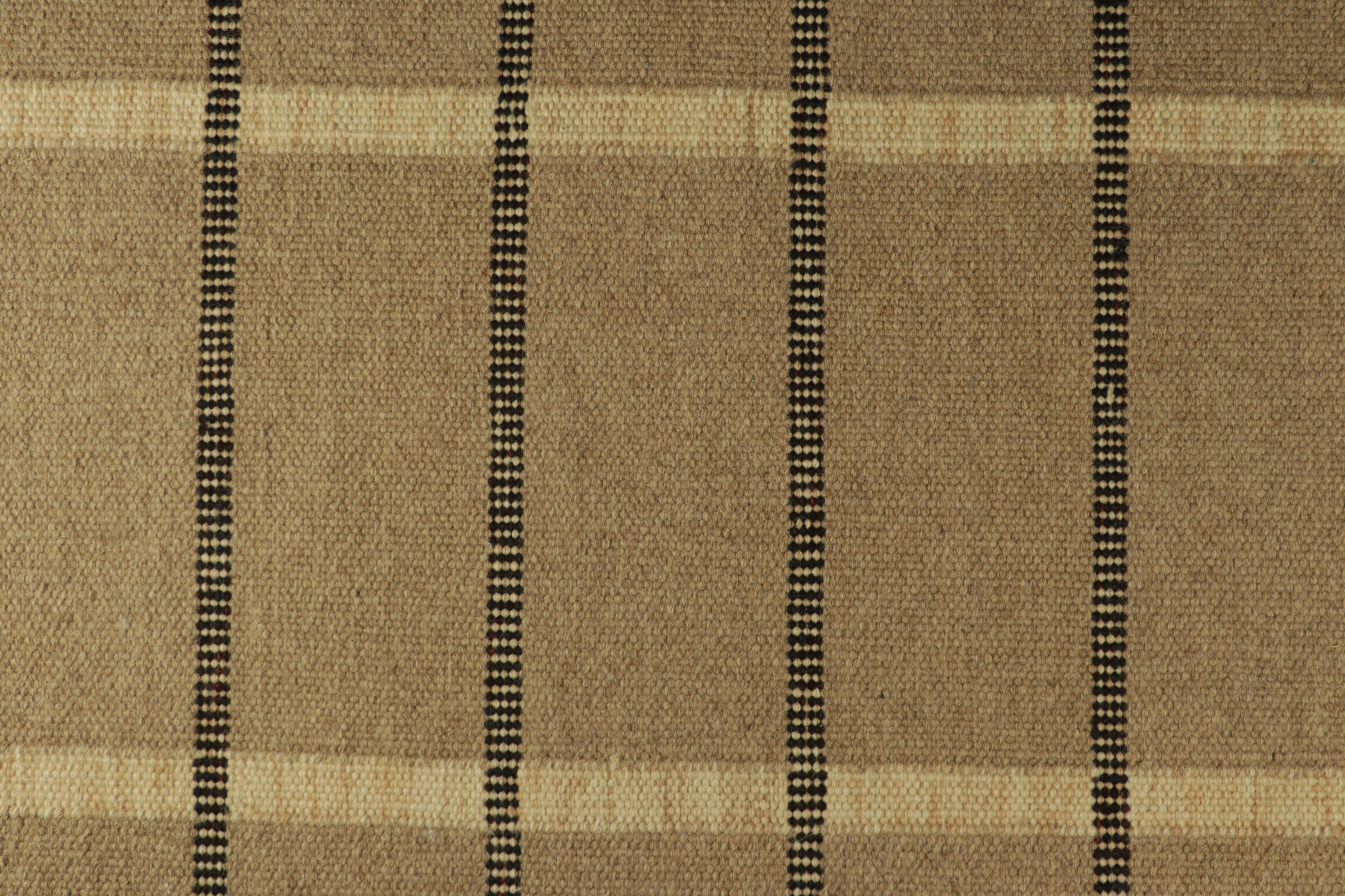 Rug & Kilim’s Scandinavian Style Custom Rug in Beige-Brown, with Stripes In New Condition For Sale In Long Island City, NY
