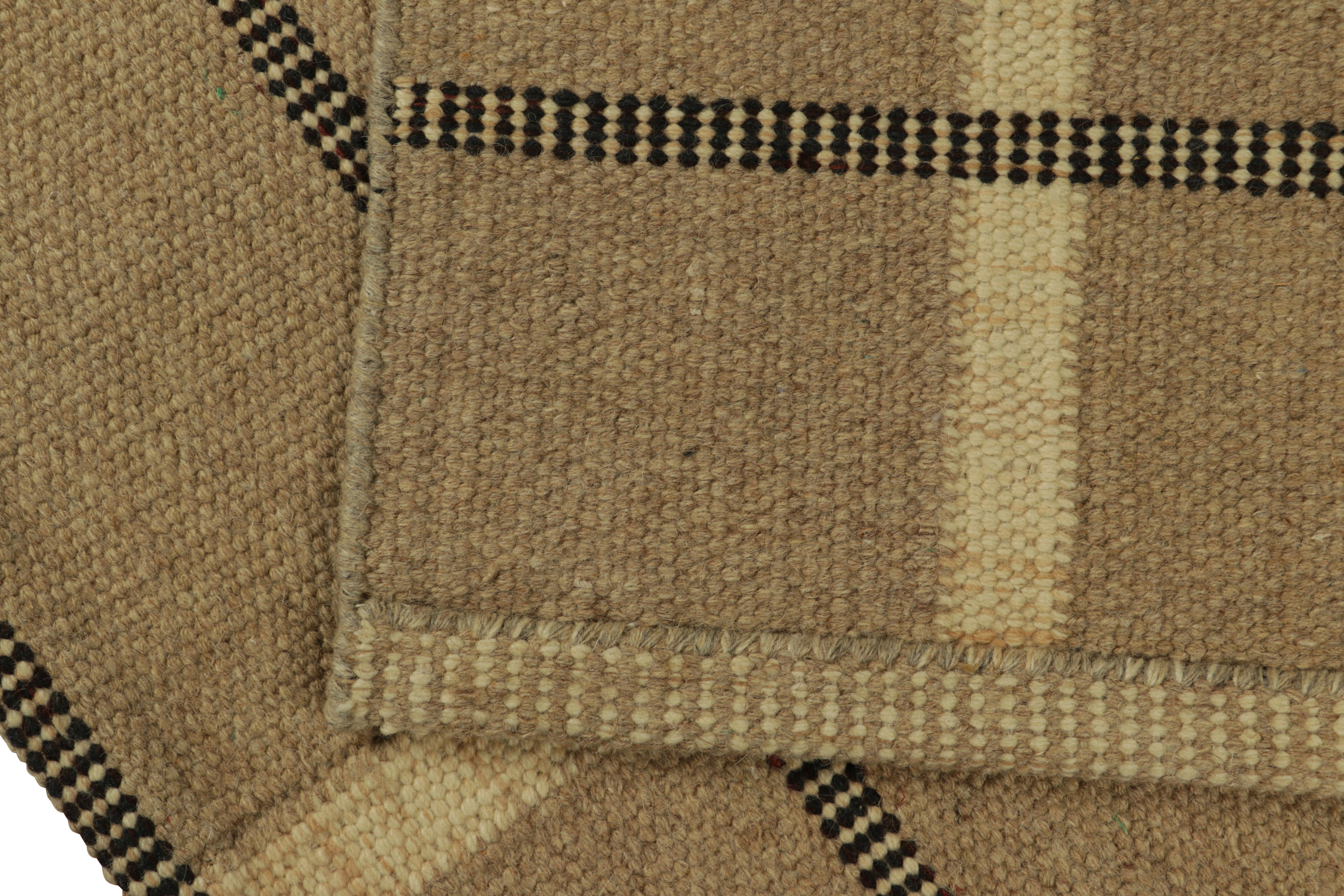 Wool Rug & Kilim’s Scandinavian Style Custom Rug in Beige-Brown, with Stripes For Sale