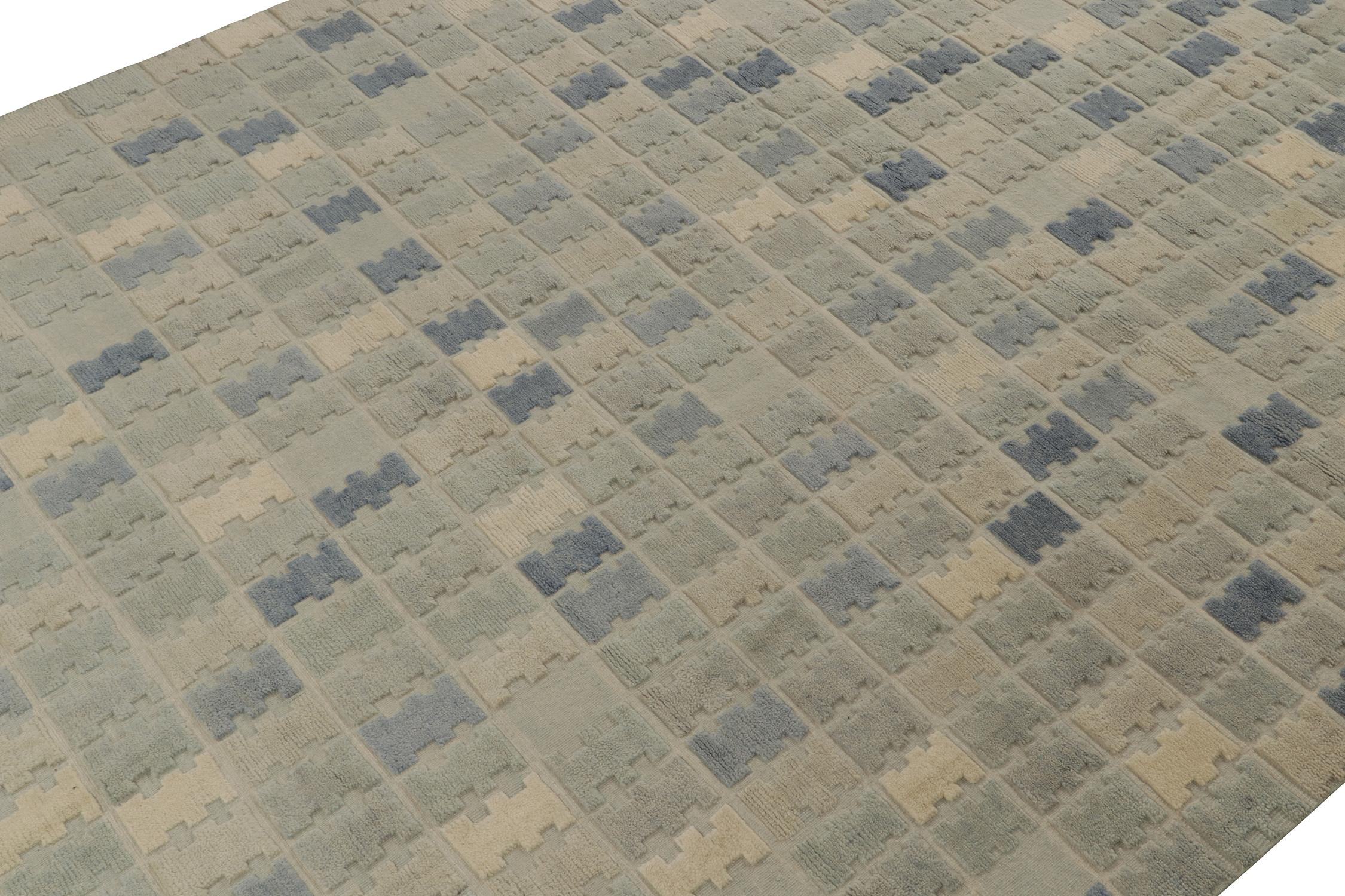Teppich & Kilims Skandinavischer Stil, maßgefertigter Teppich in Blau und Grau mit geometrischem Muster (Indisch) im Angebot