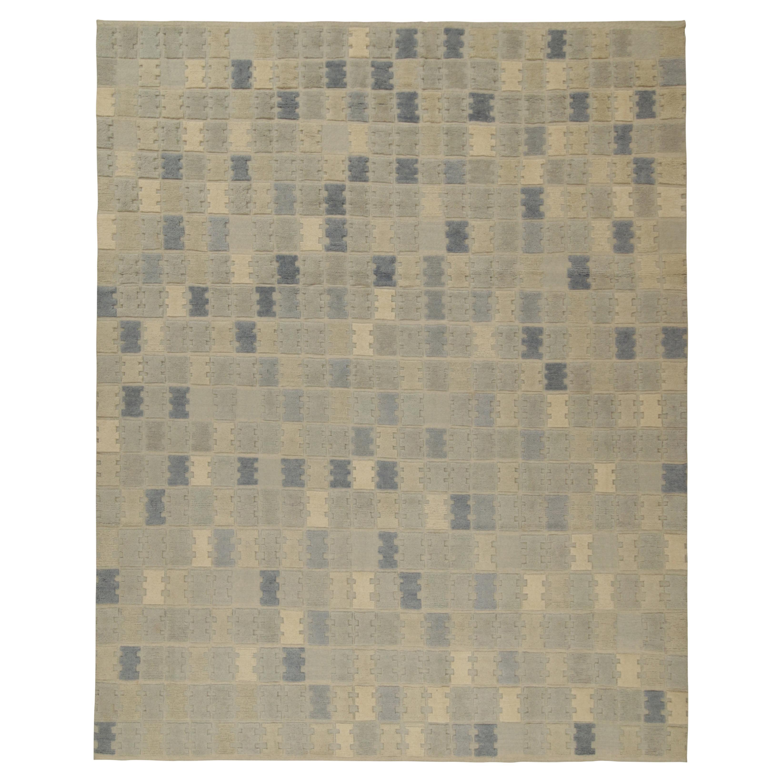 Rug & Kilim’s Scandinavian Style Custom Rug in Blue and Gray Geometric Pattern For Sale