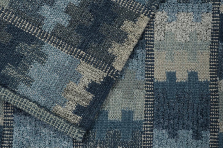 Rug and Kilim’s Scandinavian Style Custom Rug in Blue and Silver ...