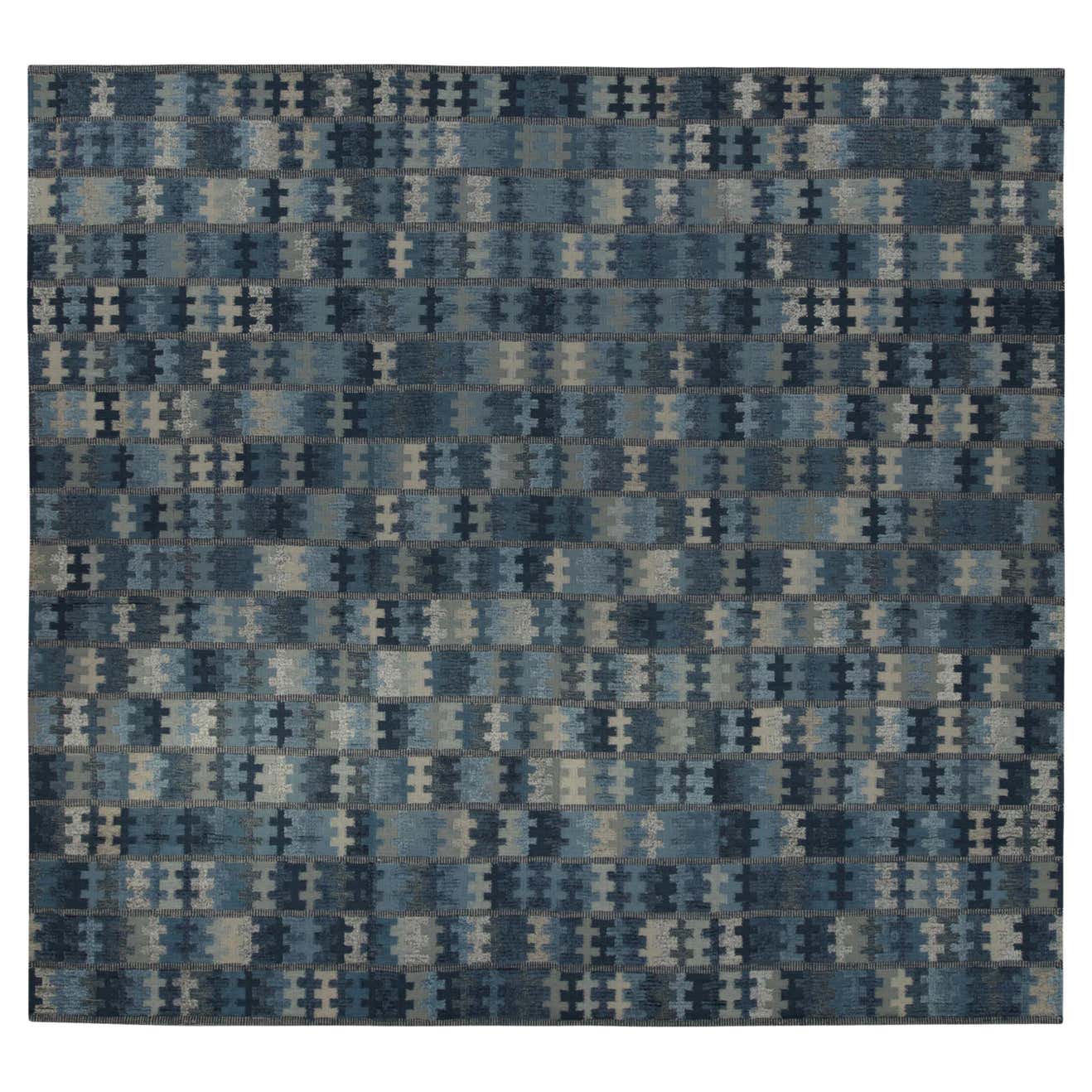 Rug and Kilim’s Scandinavian Style Custom Rug in Blue and Silver ...