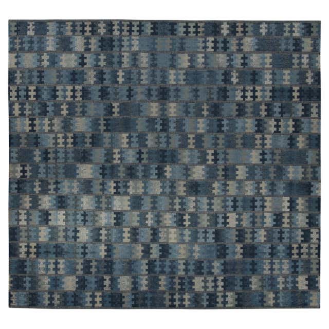 Rug and Kilim’s Scandinavian Style Custom Rug in Blue and Silver ...