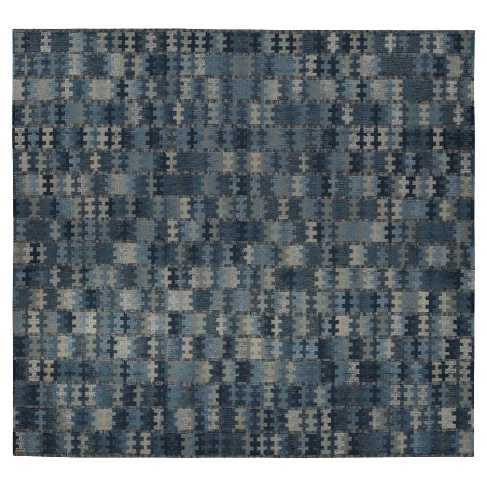 Rug and Kilim’s Scandinavian Style Custom Rug in Blue and Silver ...