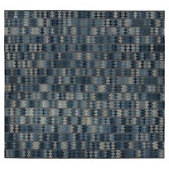 Rug & Kilim’s Scandinavian Style Custom Rug in Blue and Silver Geometric Pattern