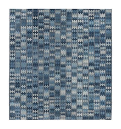 Rug & Kilim’s Scandinavian Style Custom Rug in Blue and Silver Geometric Pattern