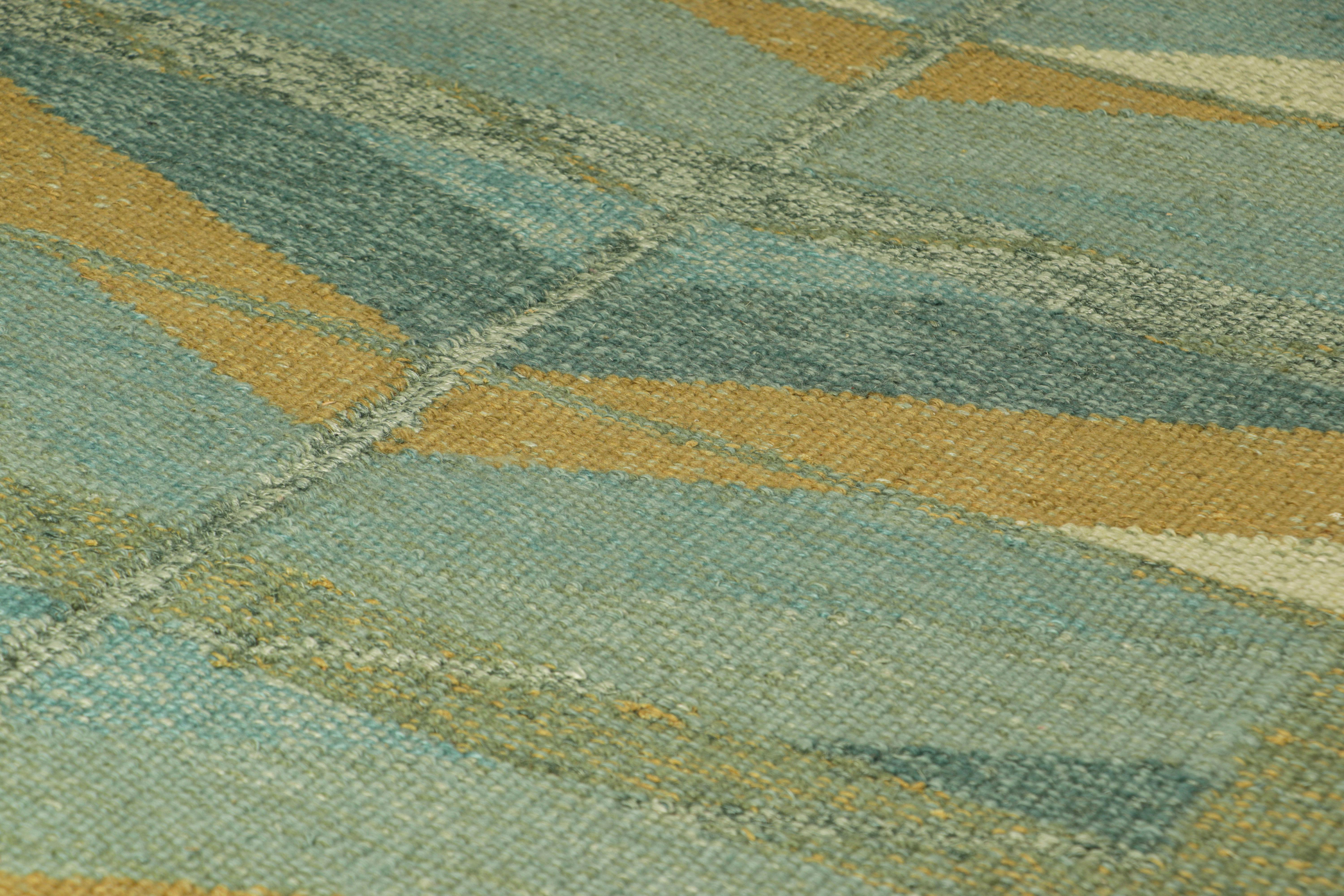 Dieser 3x5 große Akzentteppich im schwedischen Stil gehört zu einer aufregenden neuen Kollektion von Rug & Kilim in Geschenkgröße und ist eine kühne Ergänzung der Scandinavian Collection'S. Das handgewebte Flachgewebe aus Wolle mit ungefärbten